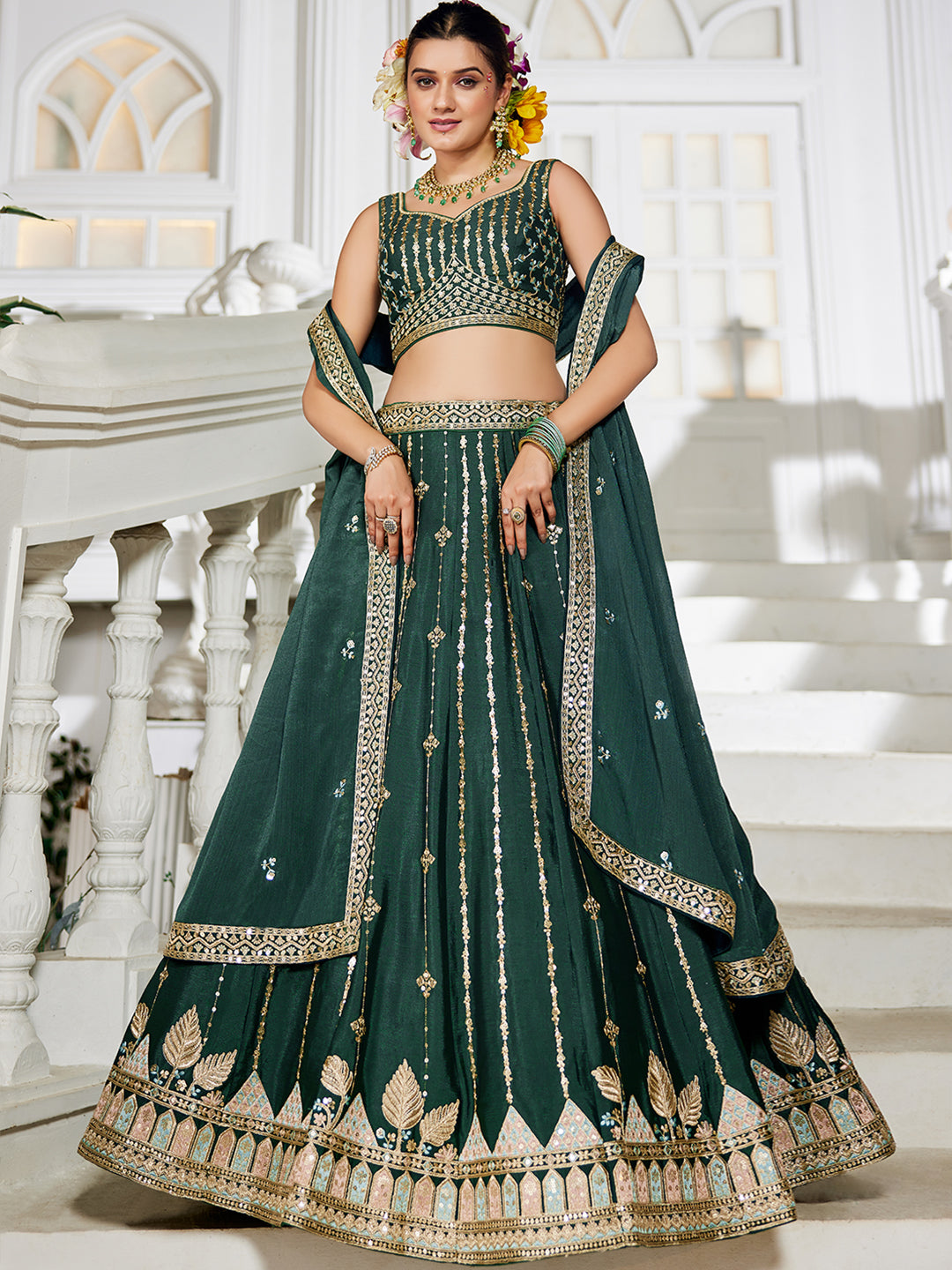 GREEN - Georgette Sequinse embroidery Lehenga choli & Dupatta