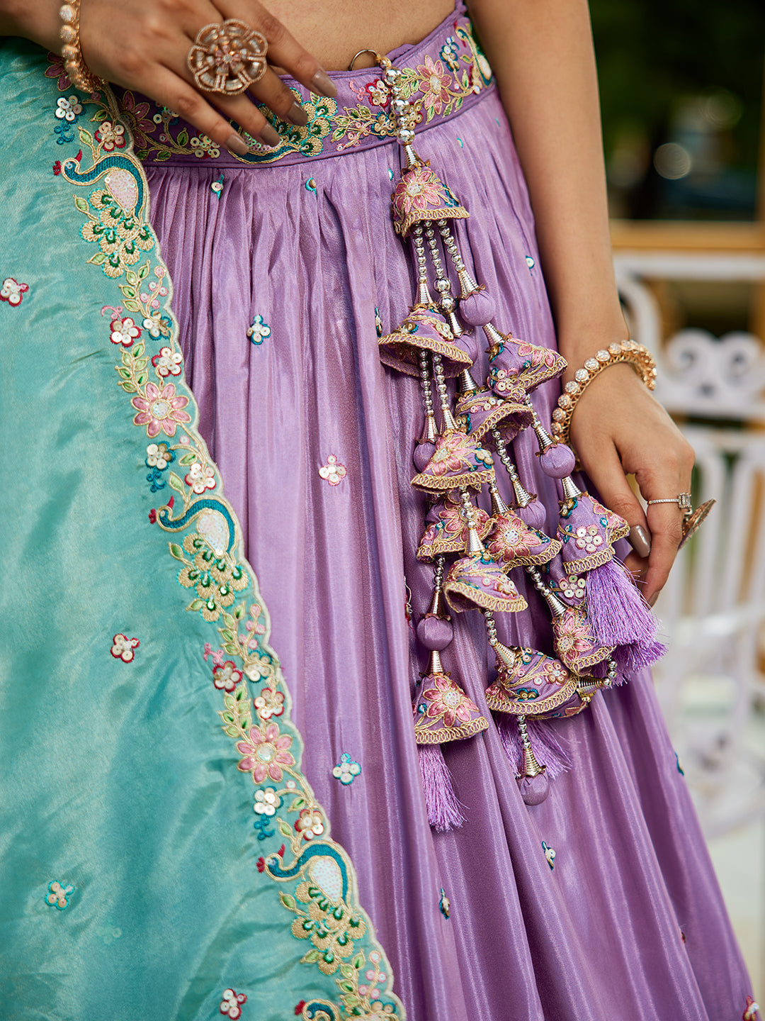 Lavender - Satin Sequinse embroidery Semi-Stitched Lehenga choli & Dupatta - qivii