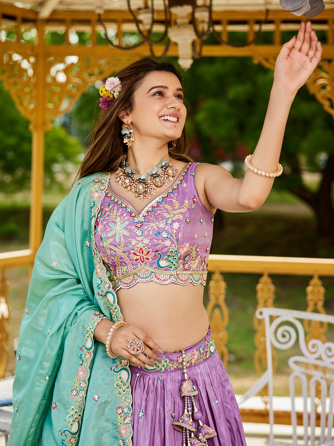 Lavender - Satin Sequinse embroidery Semi-Stitched Lehenga choli & Dupatta - qivii