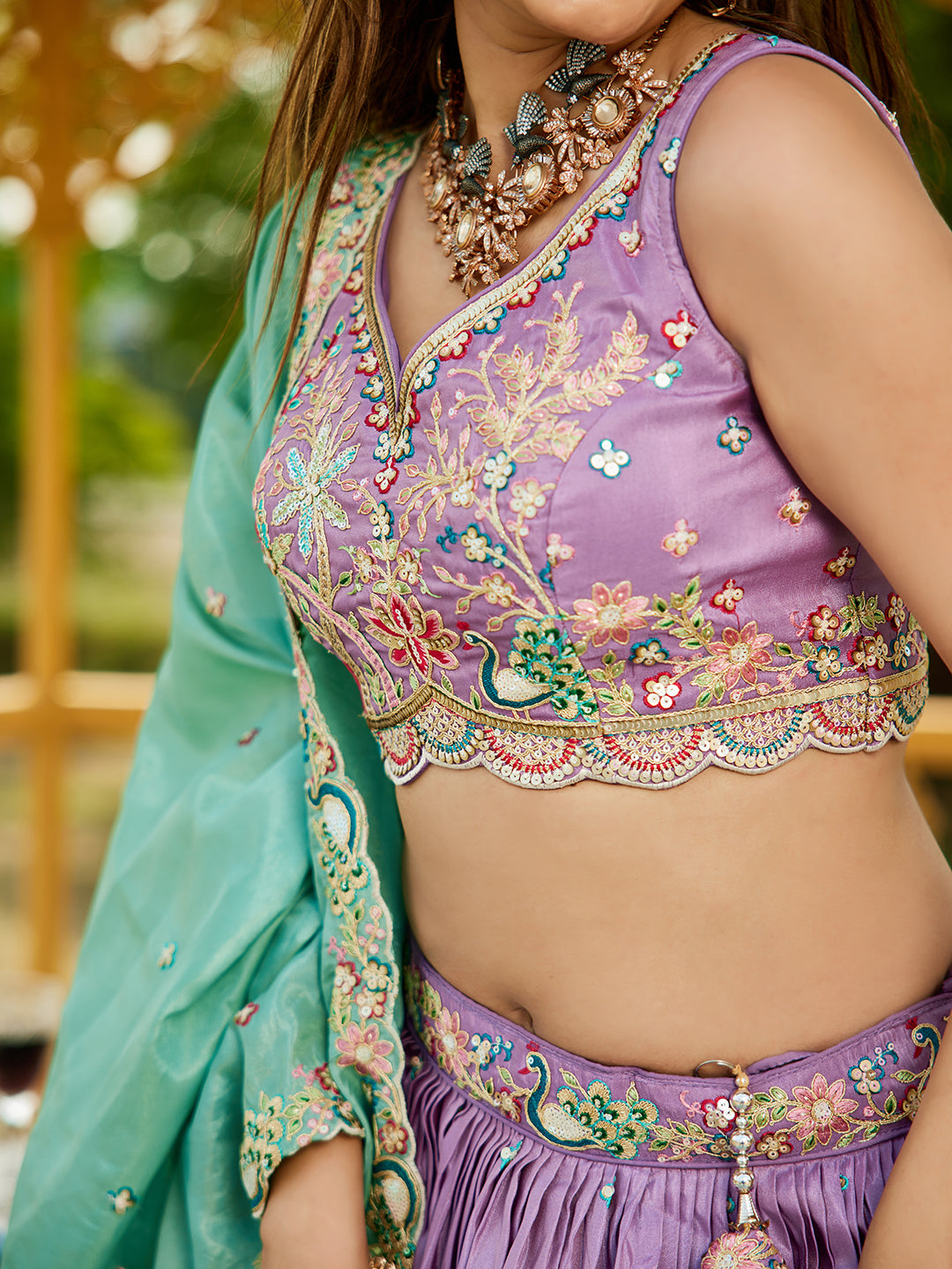 Lavender - Satin Sequinse embroidery Semi-Stitched Lehenga choli & Dupatta - qivii