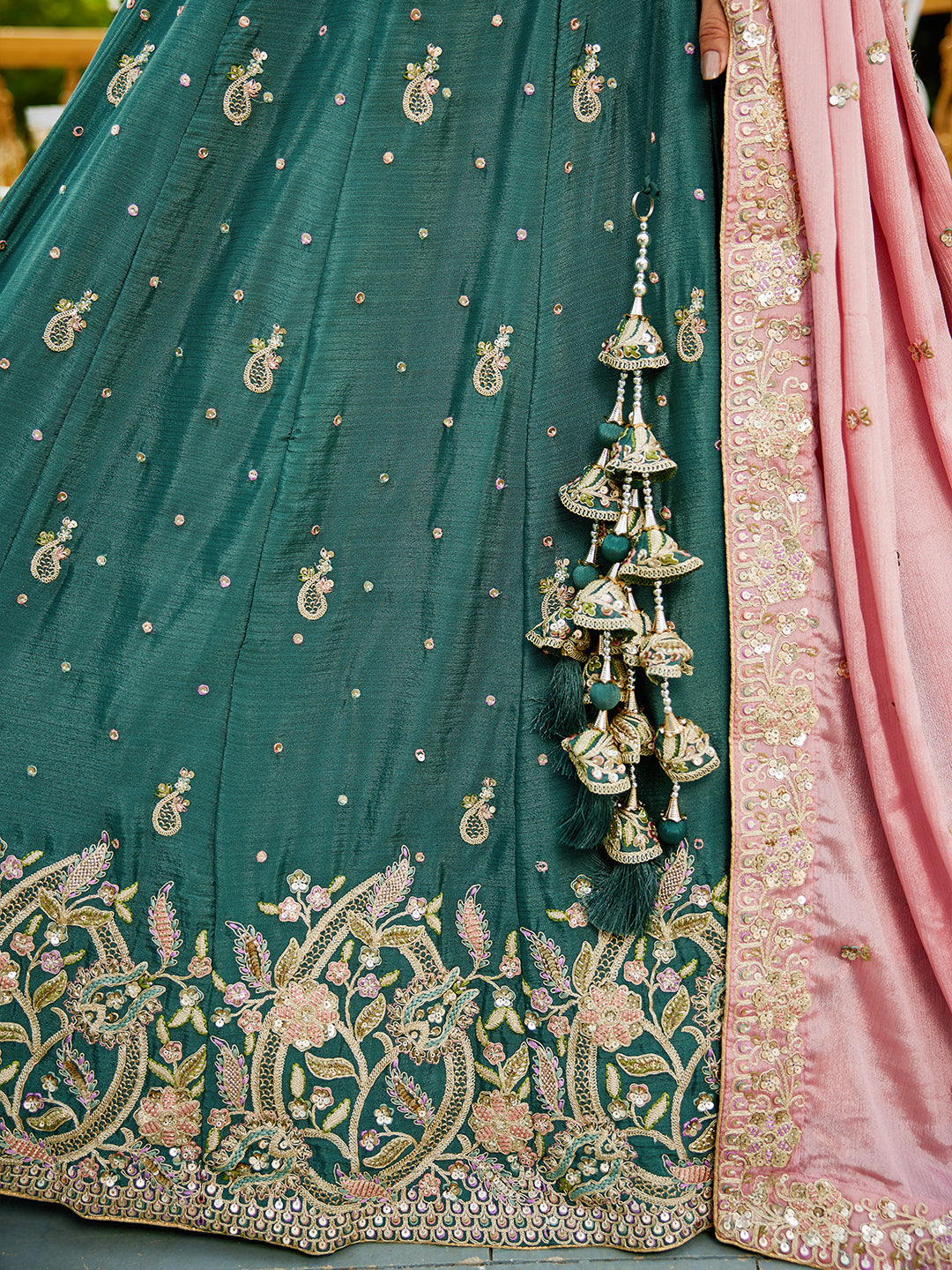 Teal - Chinnon Sequinse embroidery Lehenga choli & Dupatta