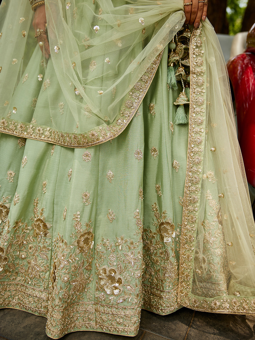 Limegreen - Chinnon Sequinse embroidery Semi-Stitched Lehenga choli & Dupatta - qivii