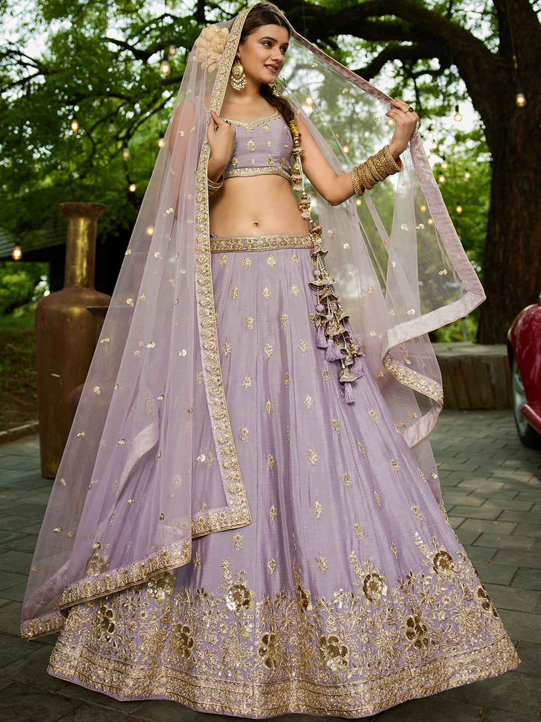 Mauve - Chinnon Sequinse embroidery Semi-Stitched Lehenga choli & Dupatta - qivii