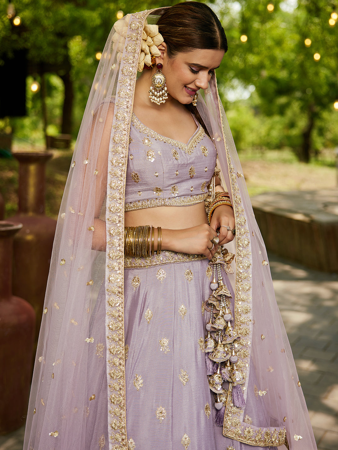 Mauve - Chinnon Sequinse embroidery Semi-Stitched Lehenga choli & Dupatta - qivii