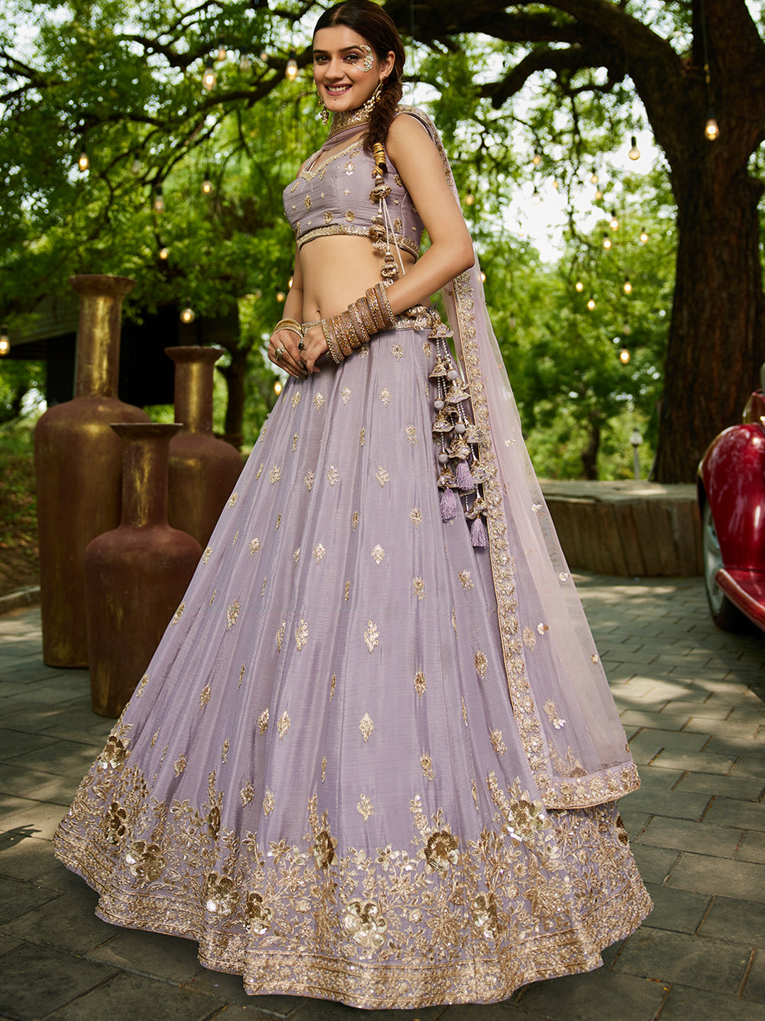 Mauve - Chinnon Sequinse embroidery Semi-Stitched Lehenga choli & Dupatta - qivii