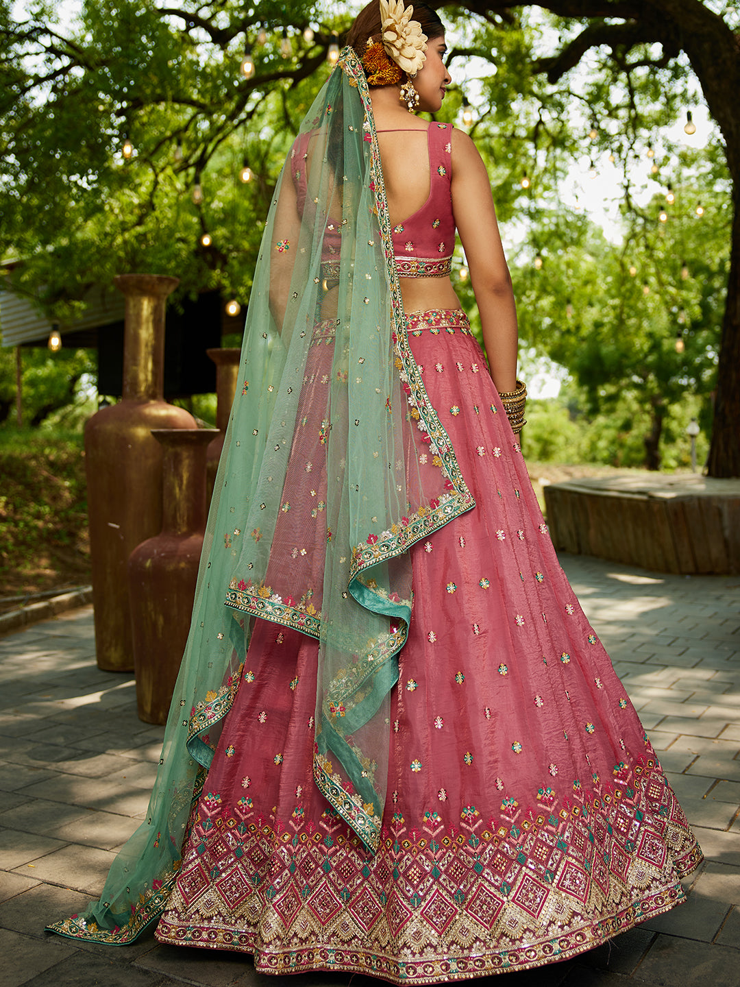 Pink - Tissue Sequinse embroidery Lehenga choli & Dupatta