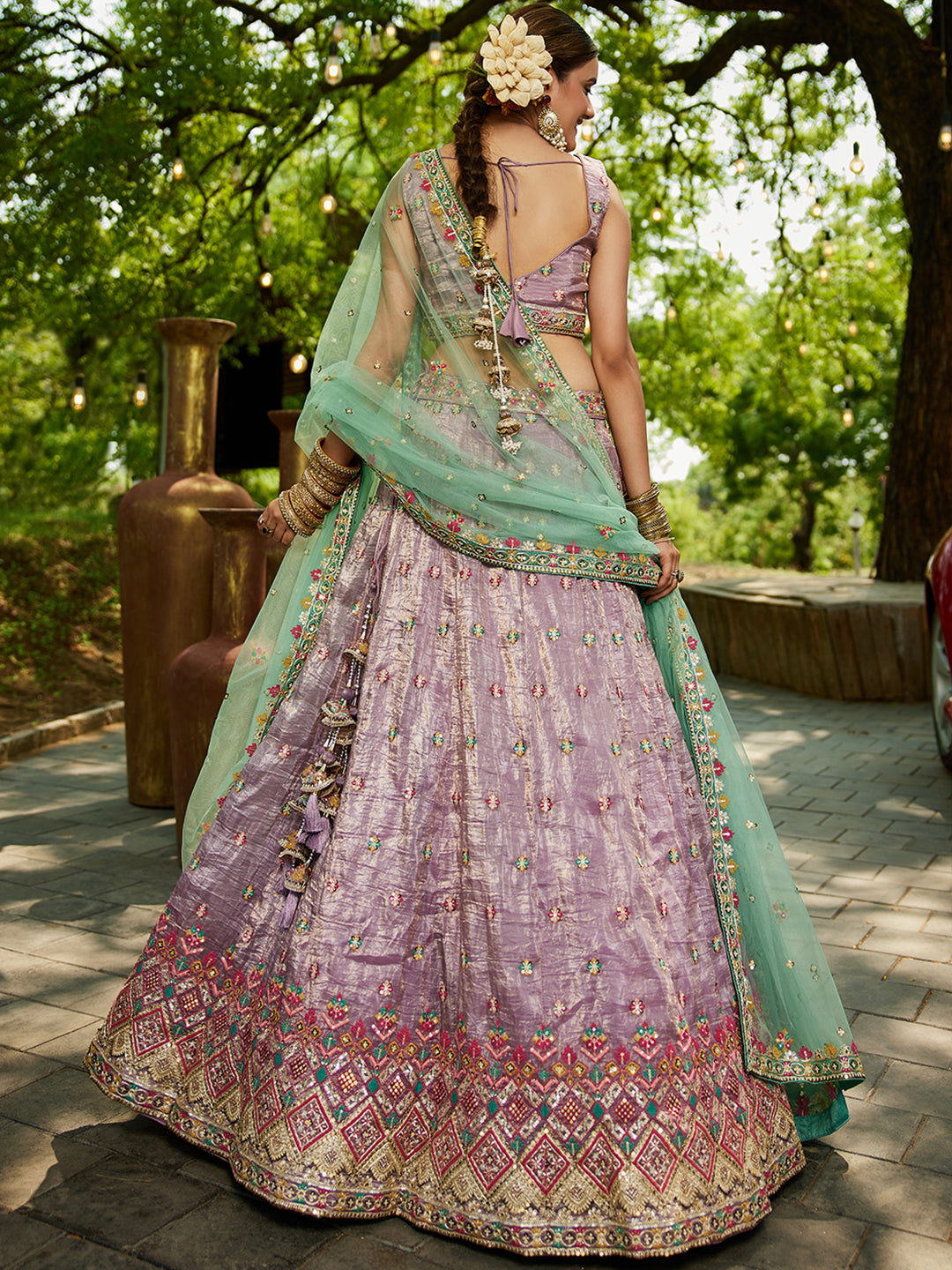 Lavender - Tissue Sequinse embroidery Lehenga choli & Dupatta