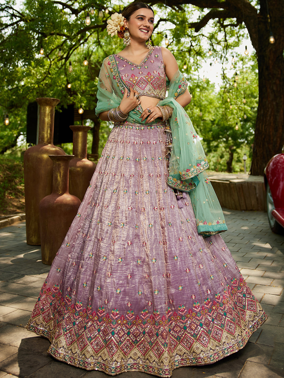 Lavender - Tissue Sequinse embroidery Lehenga choli & Dupatta