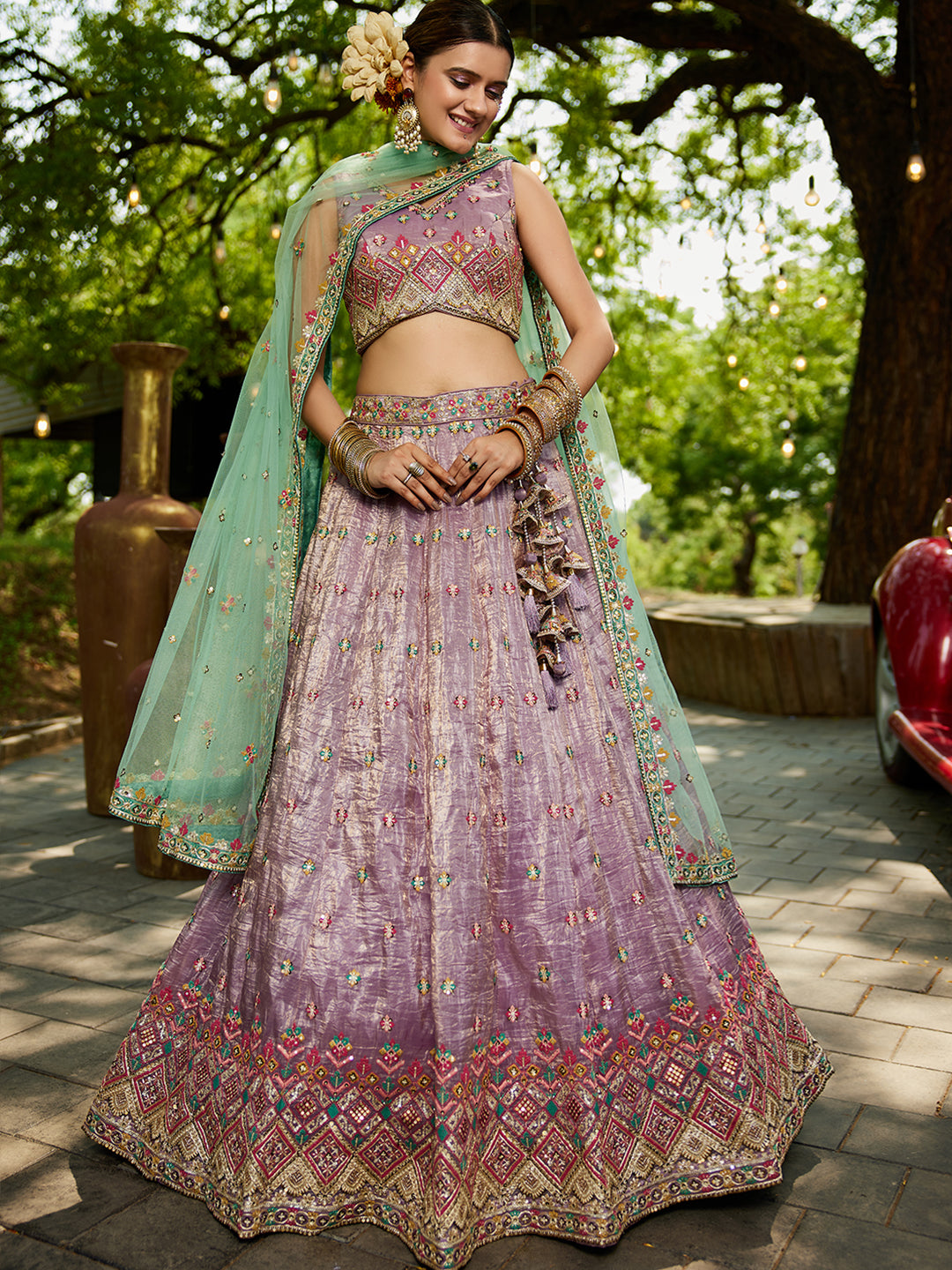 Lavender - Tissue Sequinse embroidery Semi-Stitched Lehenga choli & Dupatta