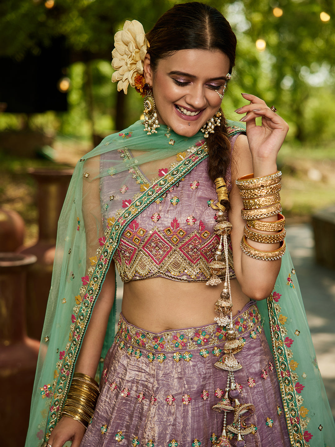 Lavender - Tissue Sequinse embroidery Lehenga choli & Dupatta