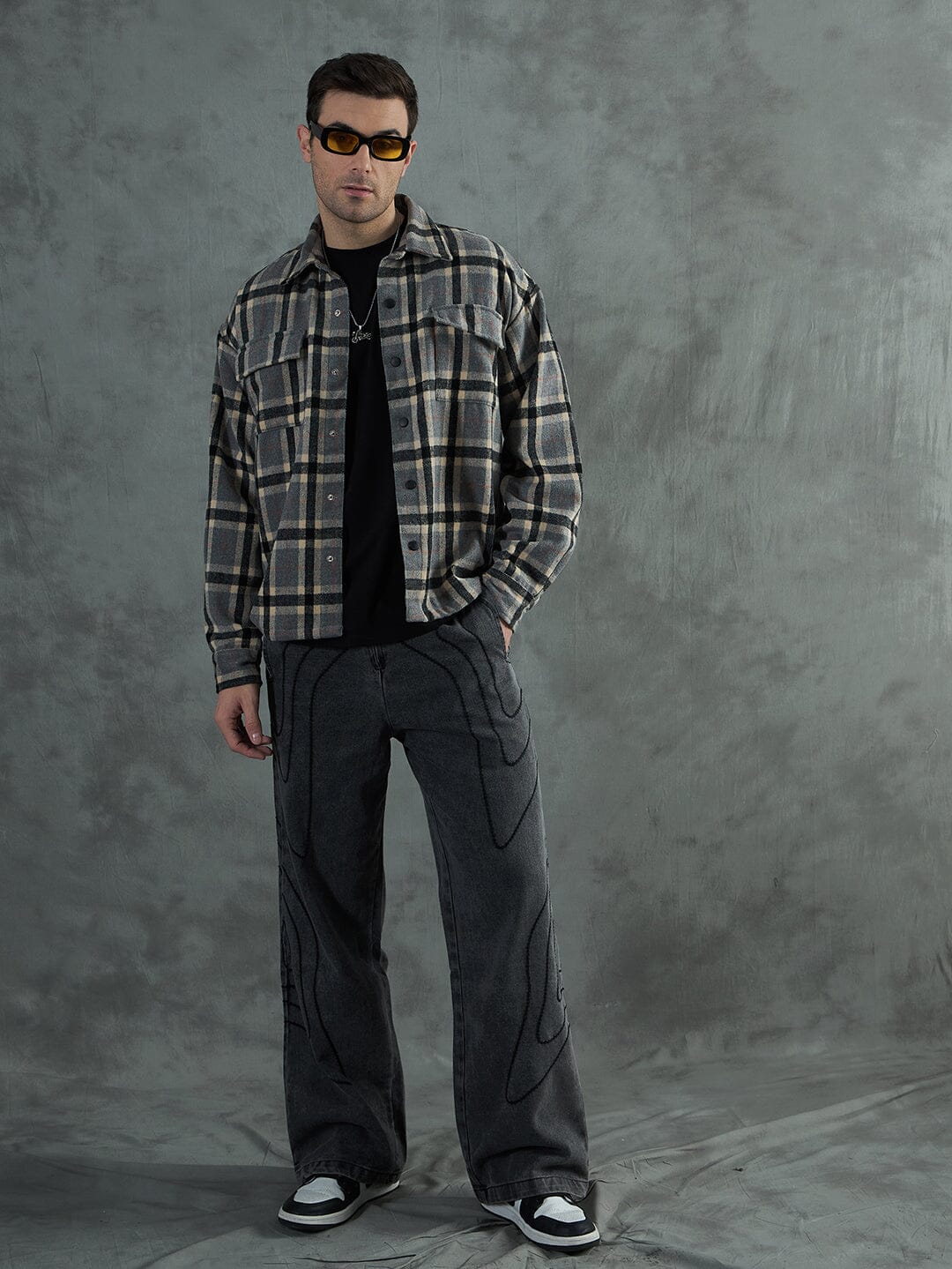 Grey Plaid Woollen OverShirt - qivii
