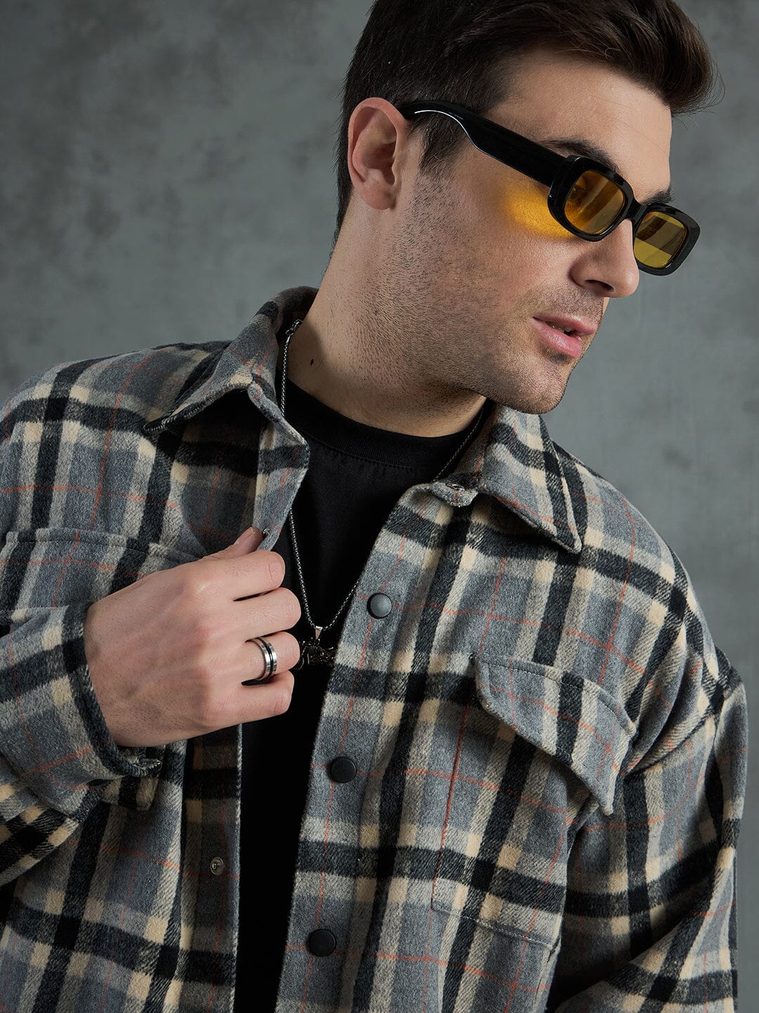 Grey Plaid Woollen OverShirt - qivii