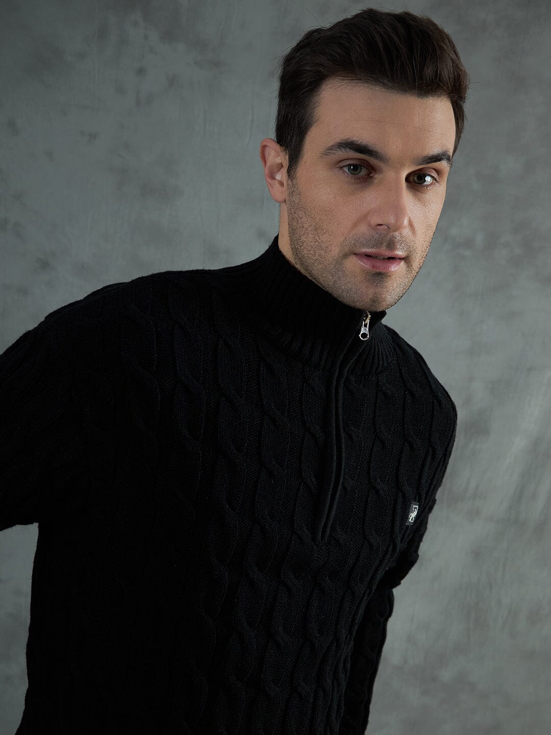 Black Cable Knit Turtle Neck Sweater