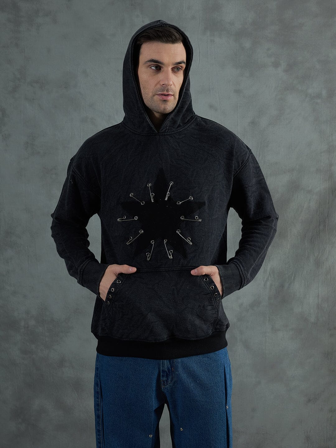 Acid Star Safety Pin Oversized Hoodie