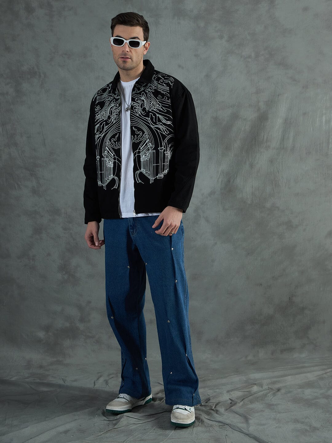 Black Lineart Harrington Jacket