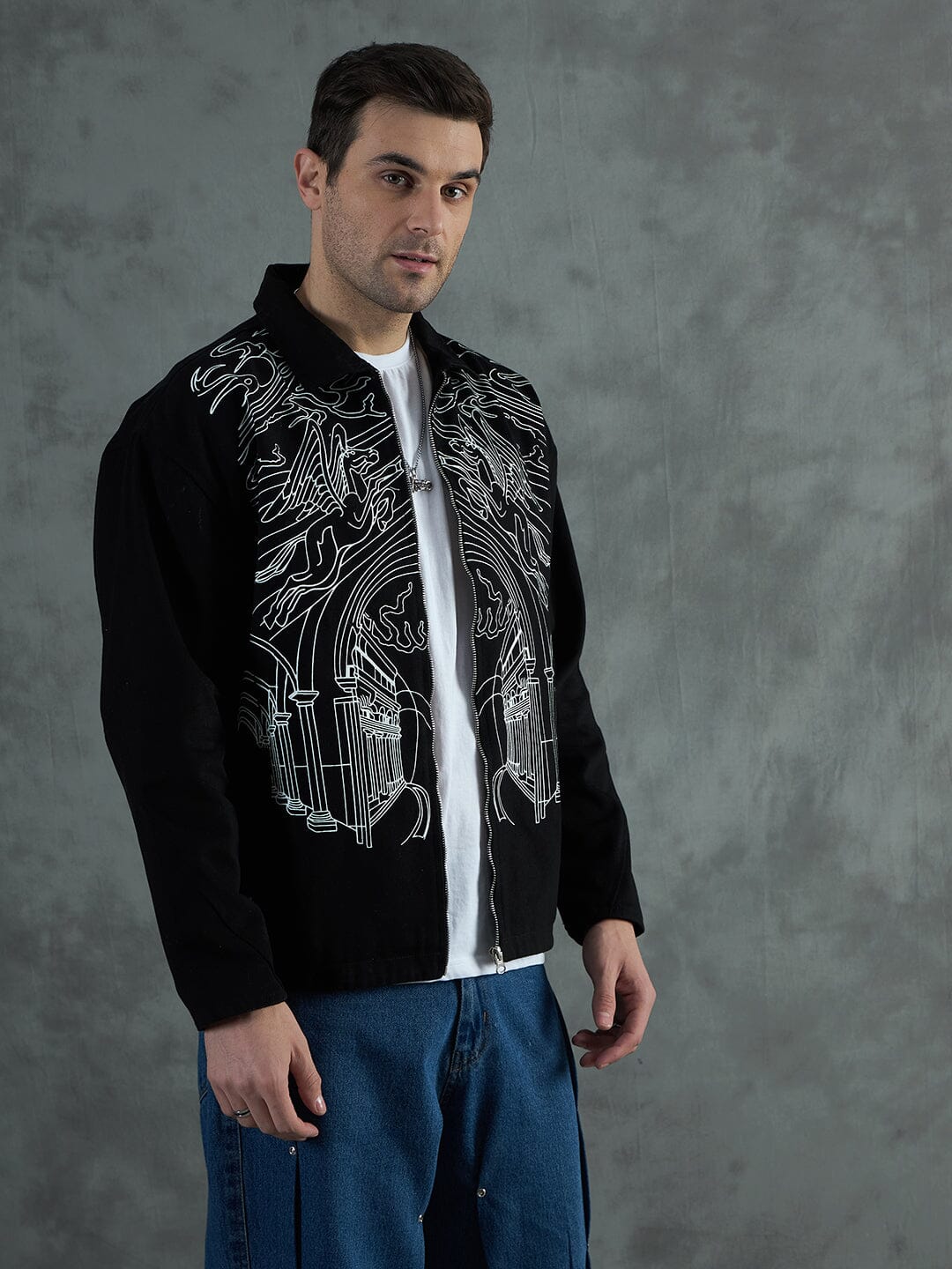 Black Lineart Harrington Jacket