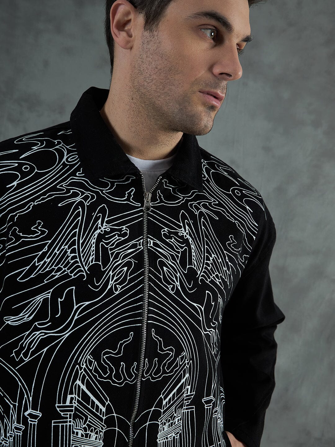 Black Lineart Harrington Jacket