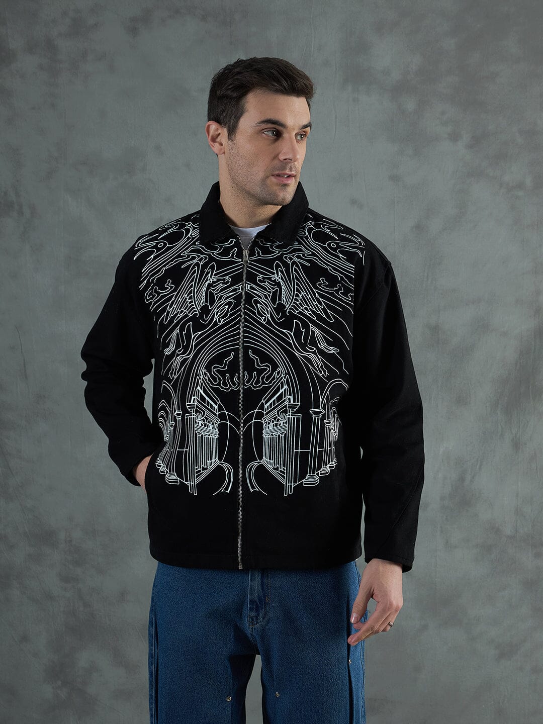 Black Lineart Harrington Jacket