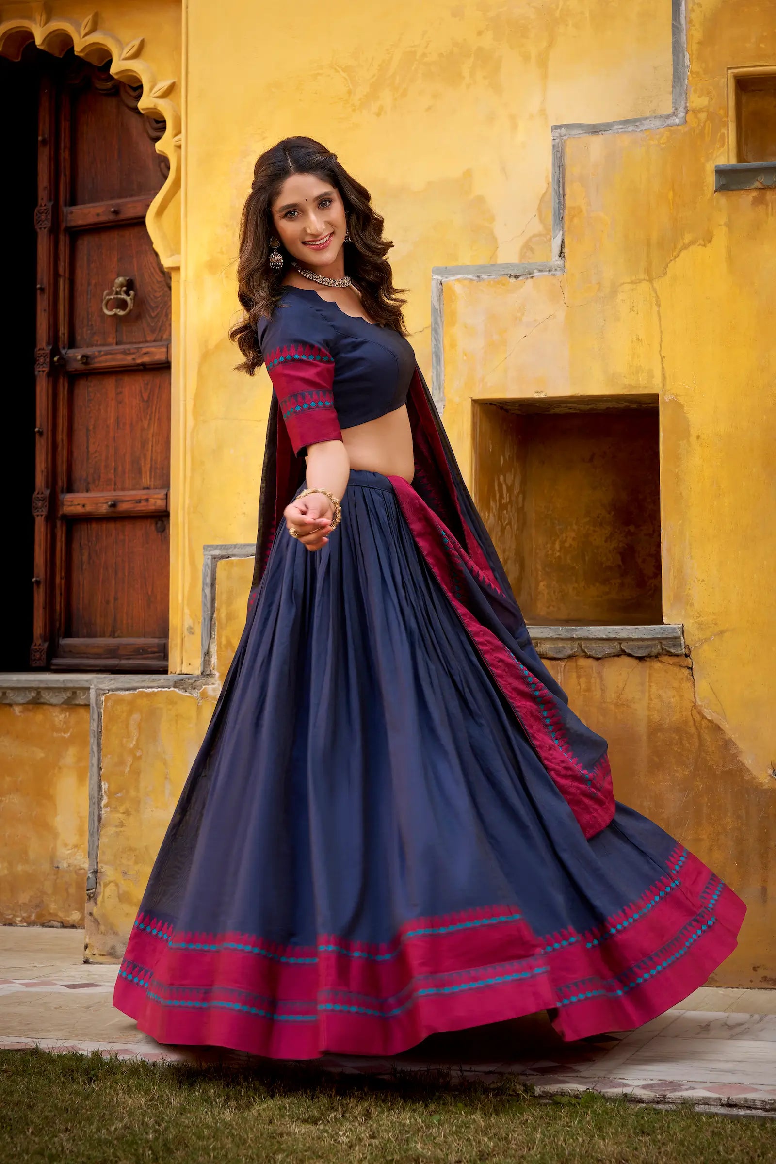 Black Chanderi Thread Work Lehenga Choli