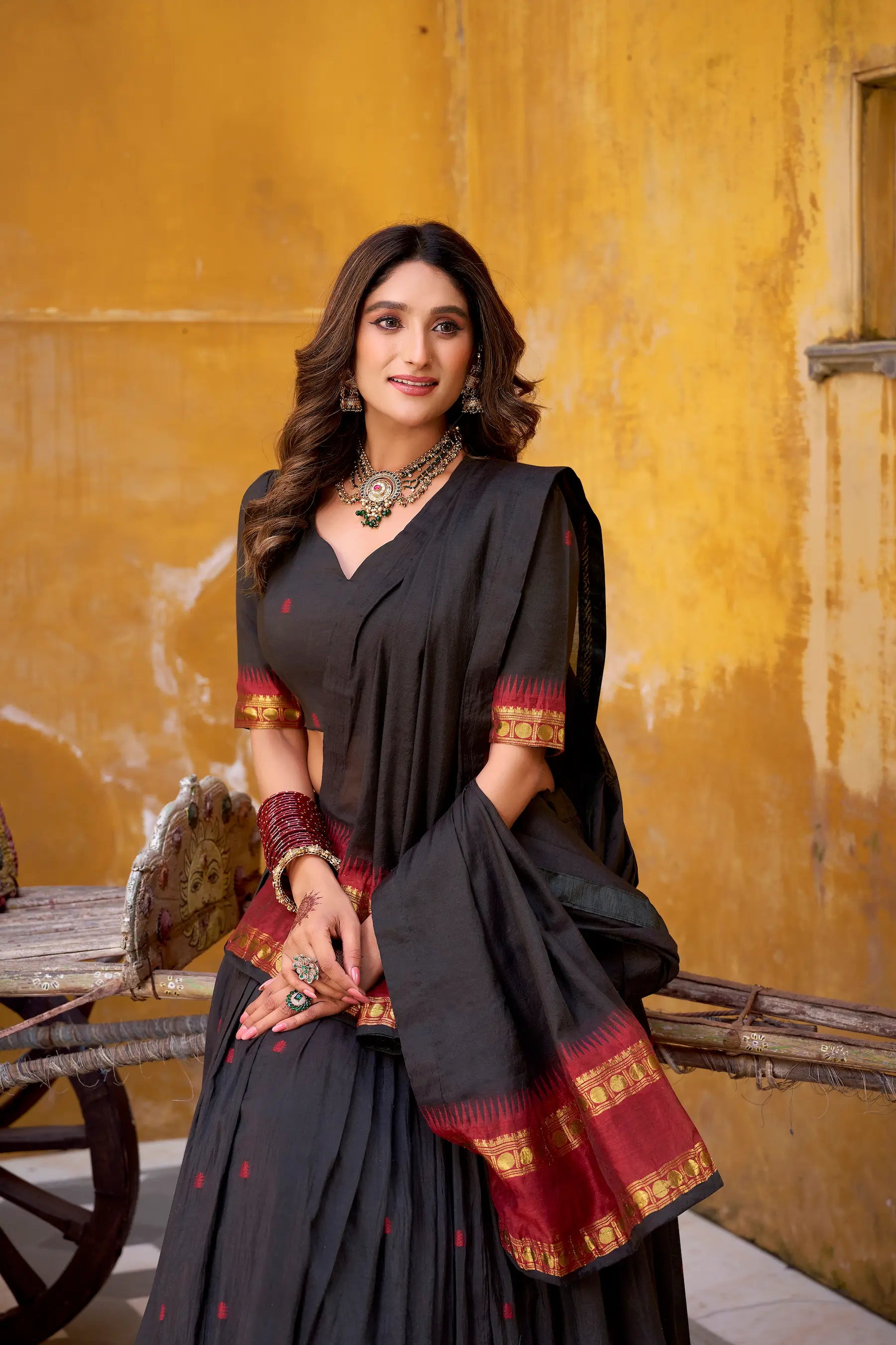 Ebony Black Chanderi Zari Weaving Lehenga Choli