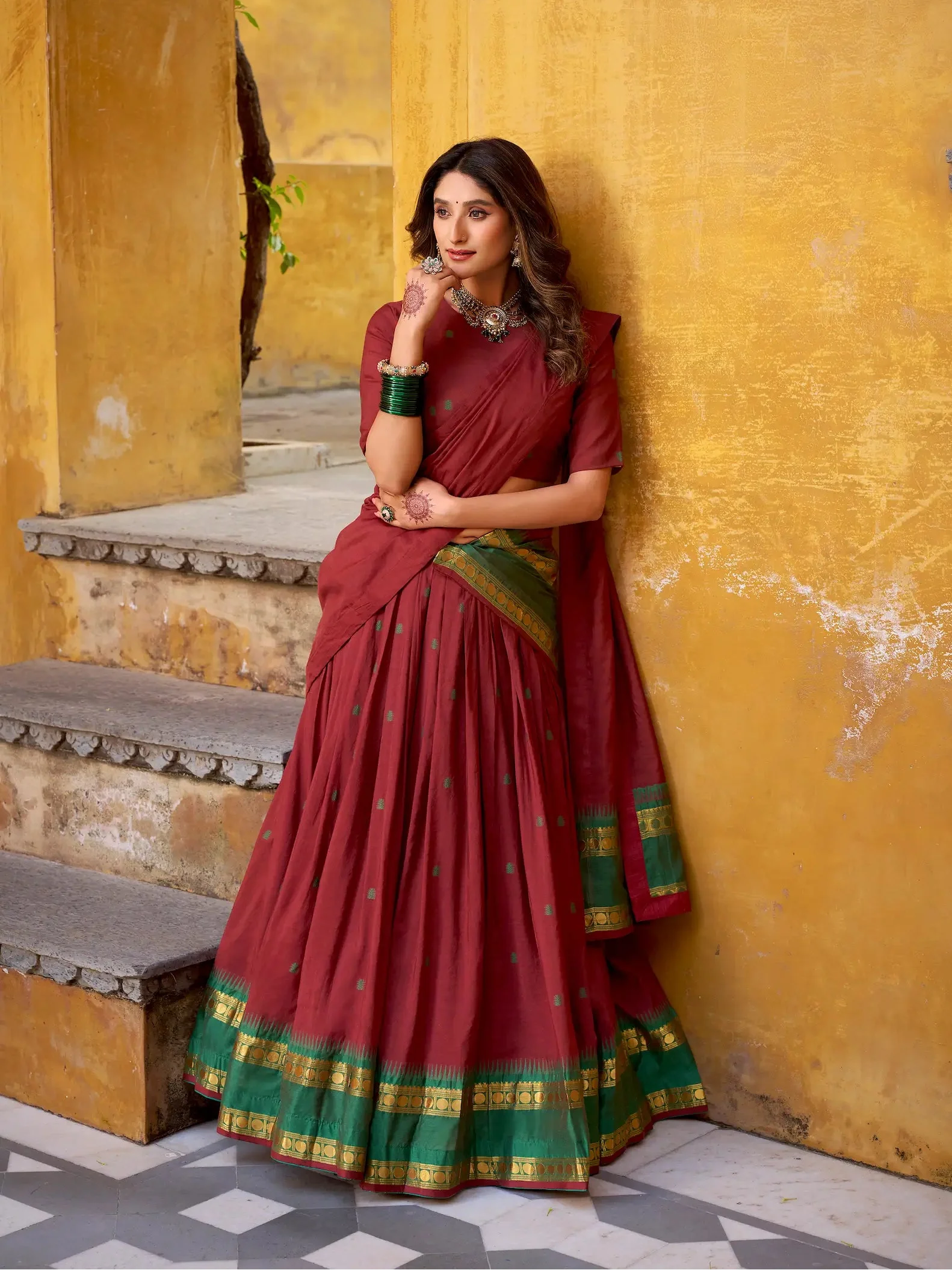 Maroon Chanderi Zari Weaving Lehenga Choli