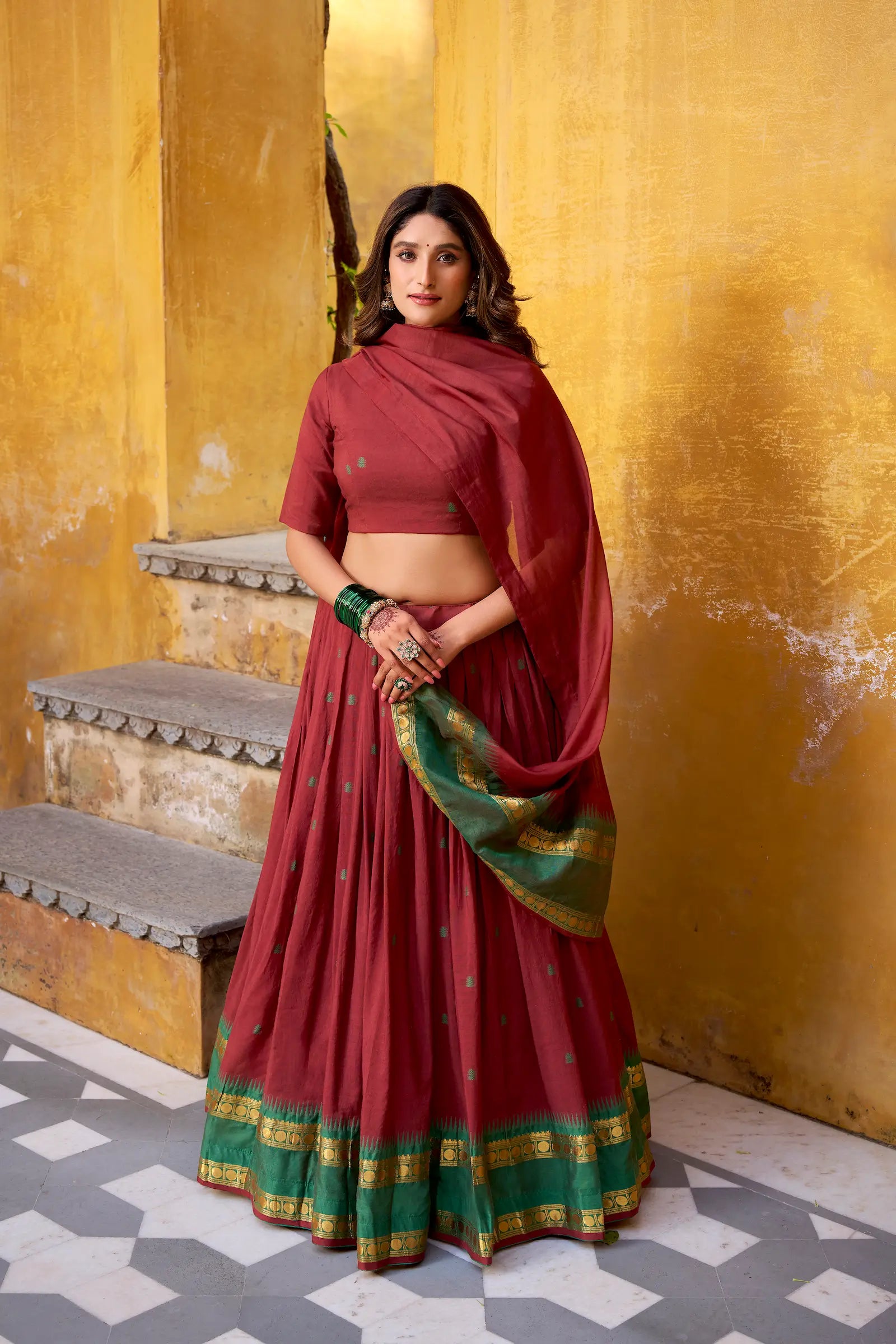 Maroon Chanderi Zari Weaving Lehenga Choli