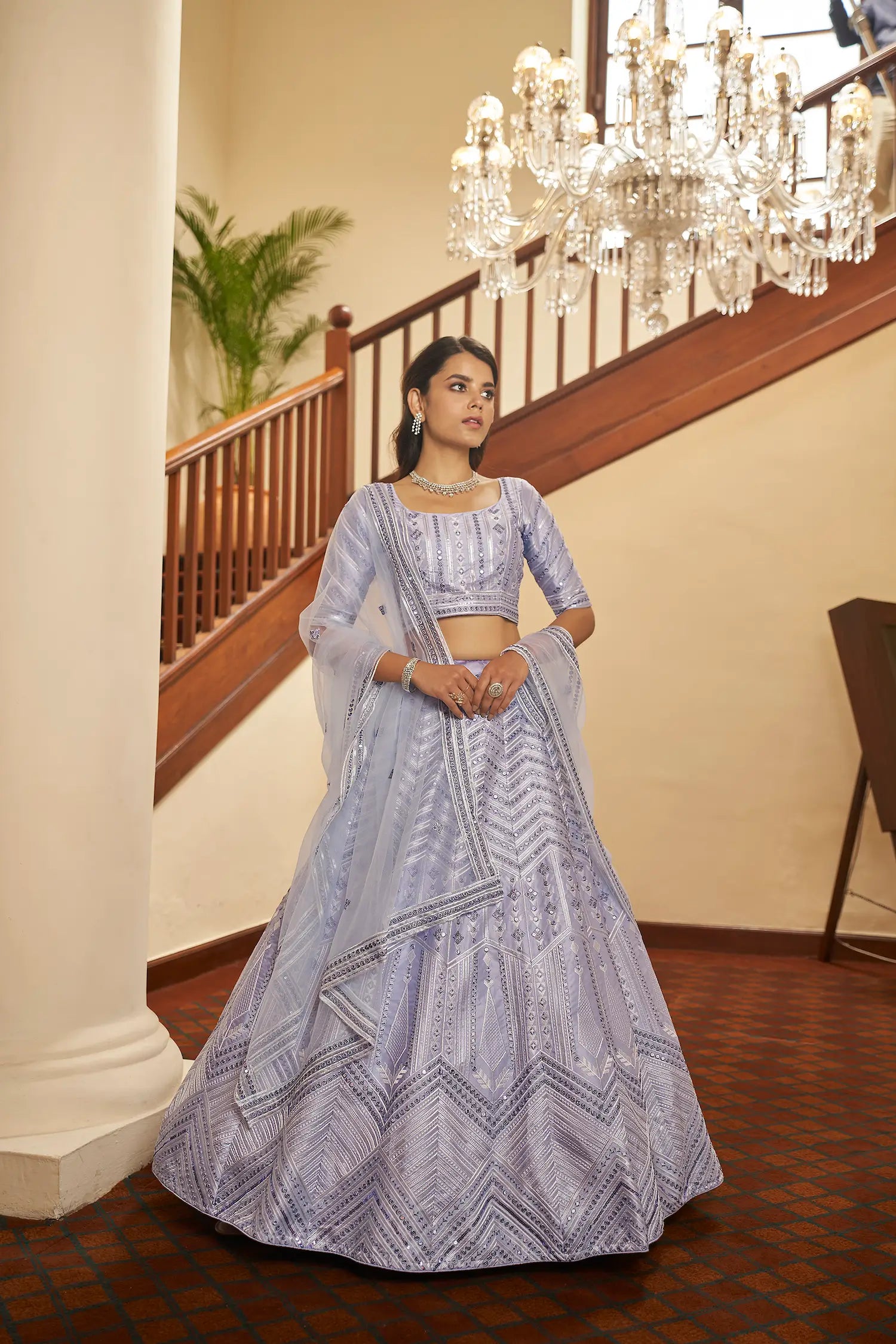 Lavender Silk Thread with Sequence Embroidery Work Lehenga Choli | Ready To Wear - qivii