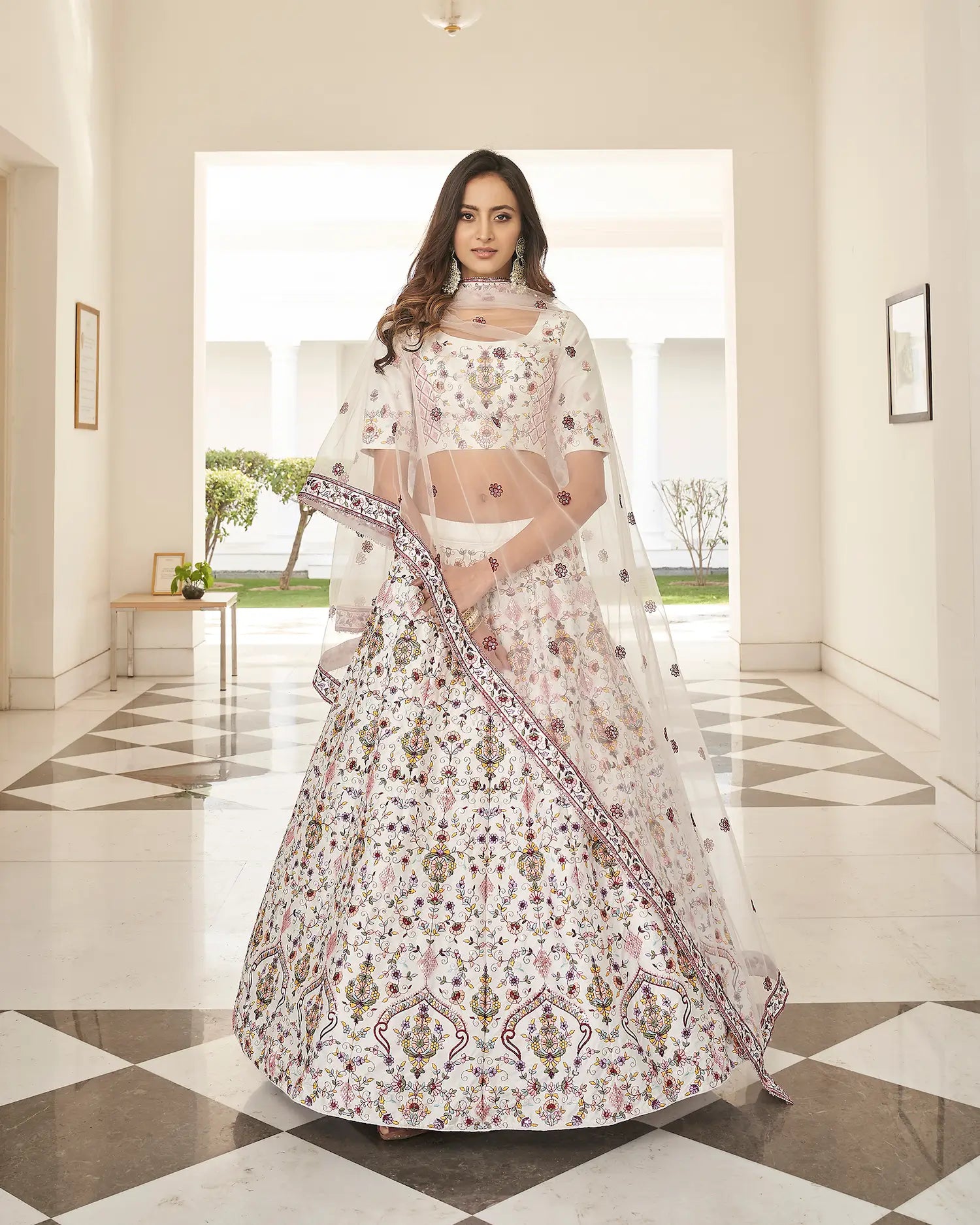 White Silk Thread with Sequence Embroidery Work Lehenga Choli | Ready To Wear - qivii