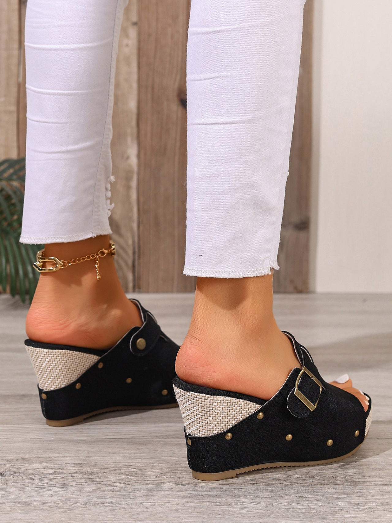 Women’s Sable Rivet Velcro Platform Wedge Sandals – Chunky Studded Slides with Adjustable Strap (US 4–10.5)