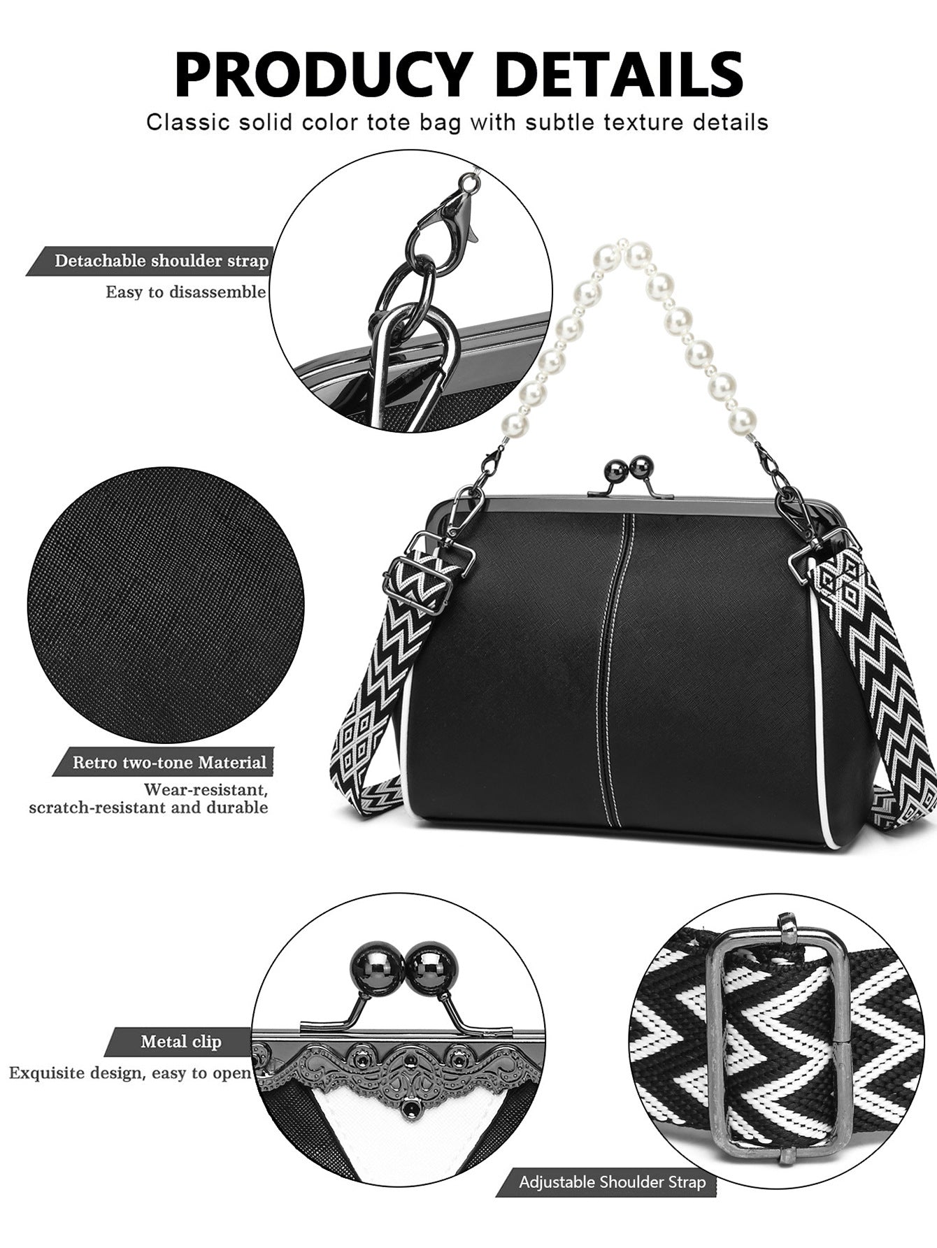 Women's British Vintage Oversized Bag – Multi-Way Shoulder/Tote Bag with Clip Closure