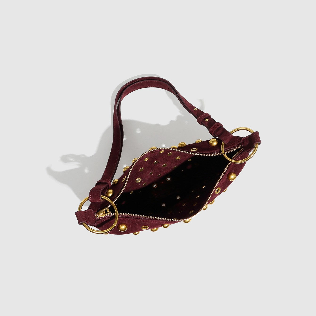 Women's Rebel Rivet Underarm Bag - Punk-Edge Mushroom Stud Shoulder Crossbody with Detachable Strap & Distressed Texture