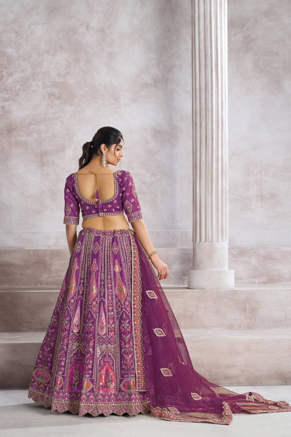 Berry Purple Bridesmaid Lehenga with Aari & Sequins Work - qivii