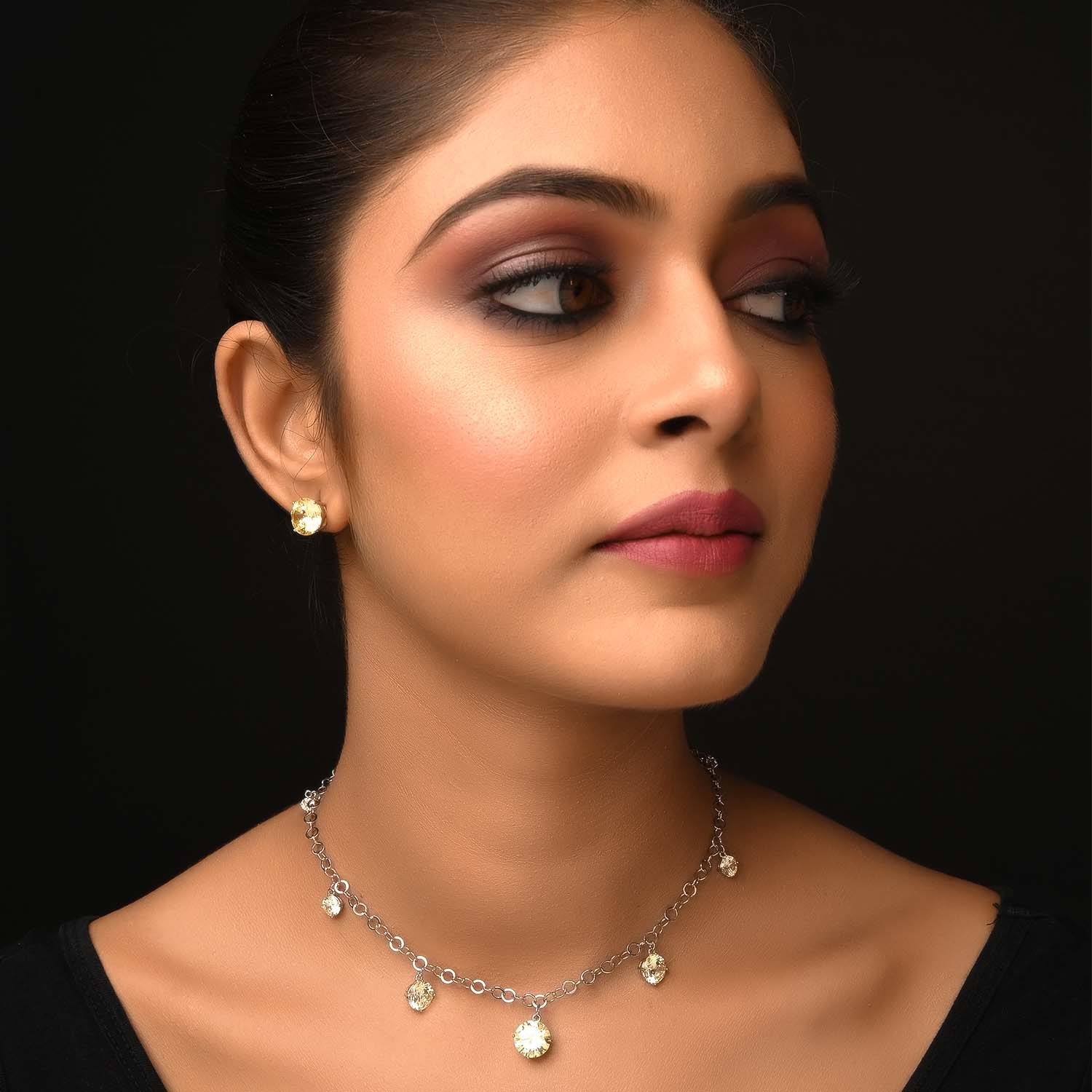 Grace Golden Silver Plated Diamonds Neck Piece With Earrings - qivii