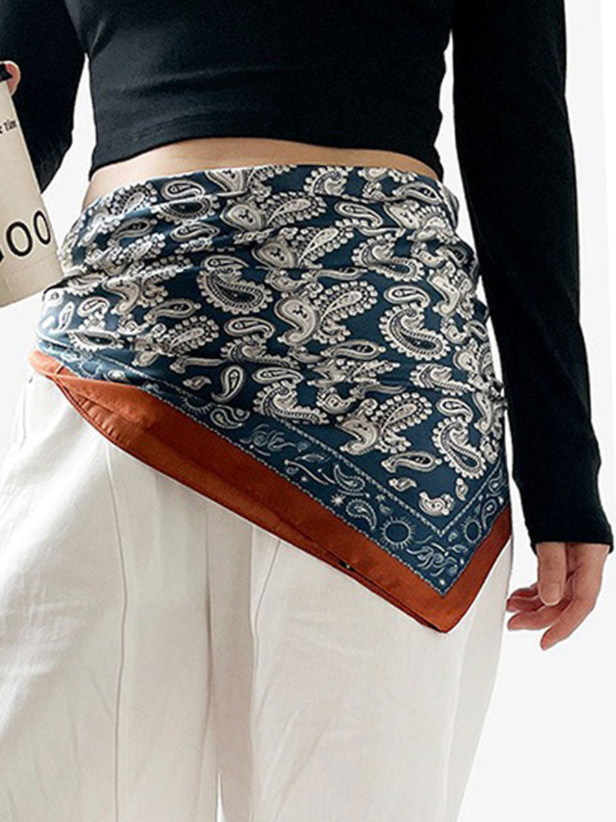 Retro Contrast Bohemian Paisley Print Satin Scarf - By Qivii