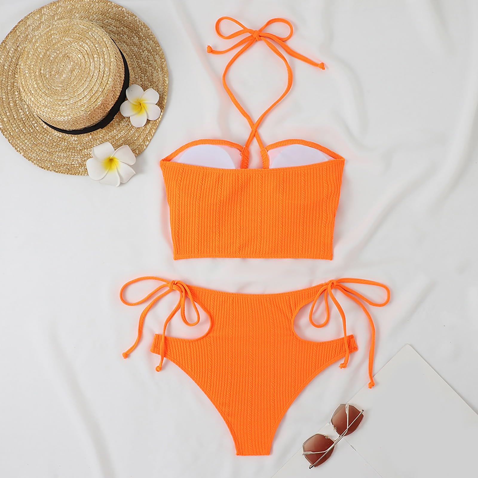 Crisscross Halter Cutout High Waist Side Tie Two Piece Bikini - By Qivii
