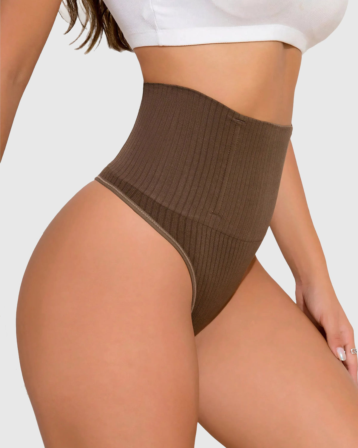 High Waist Ribbed Tummy Control Butt Lifting Shapewear Thong