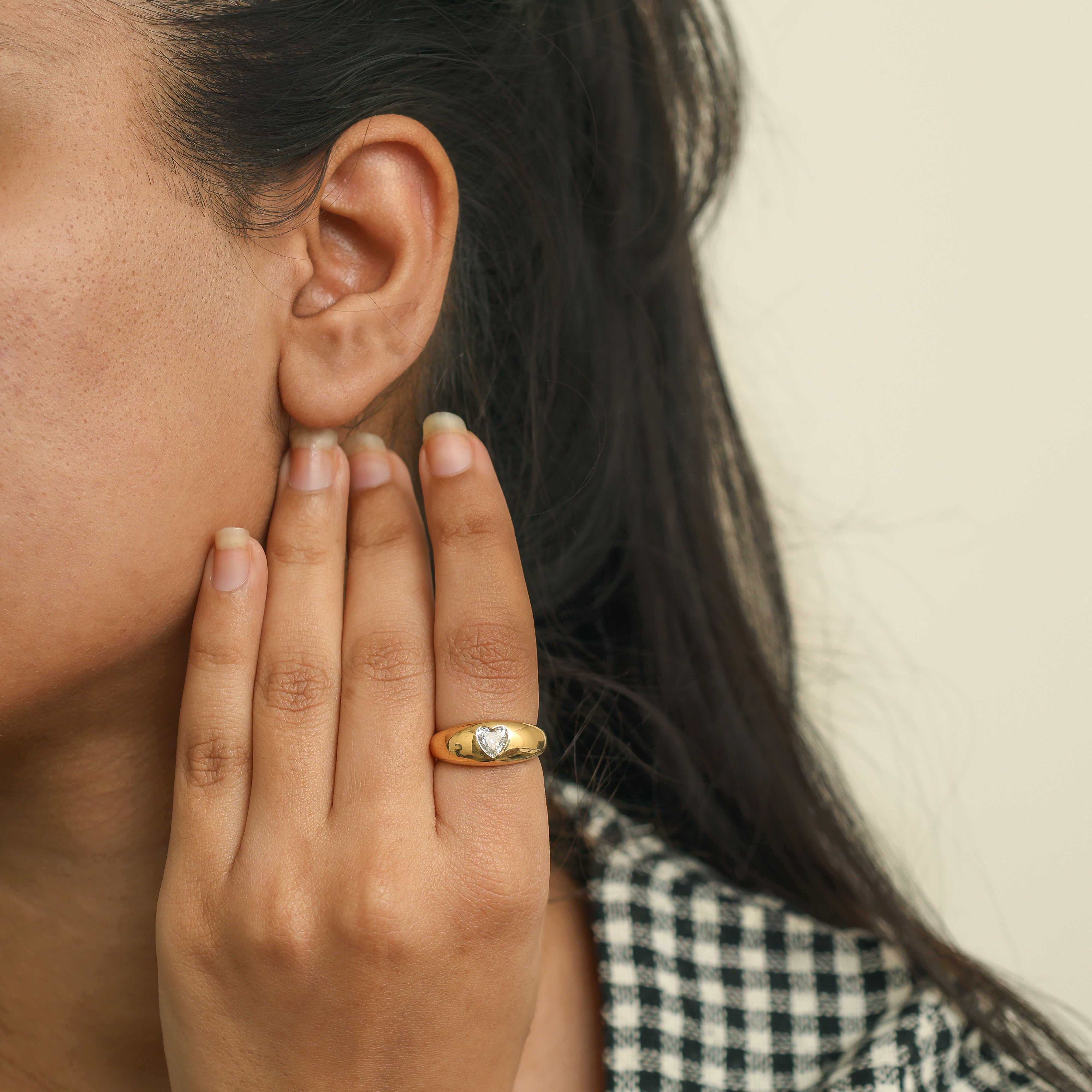 Diamond Heart Mini Chunky Ring - qivii