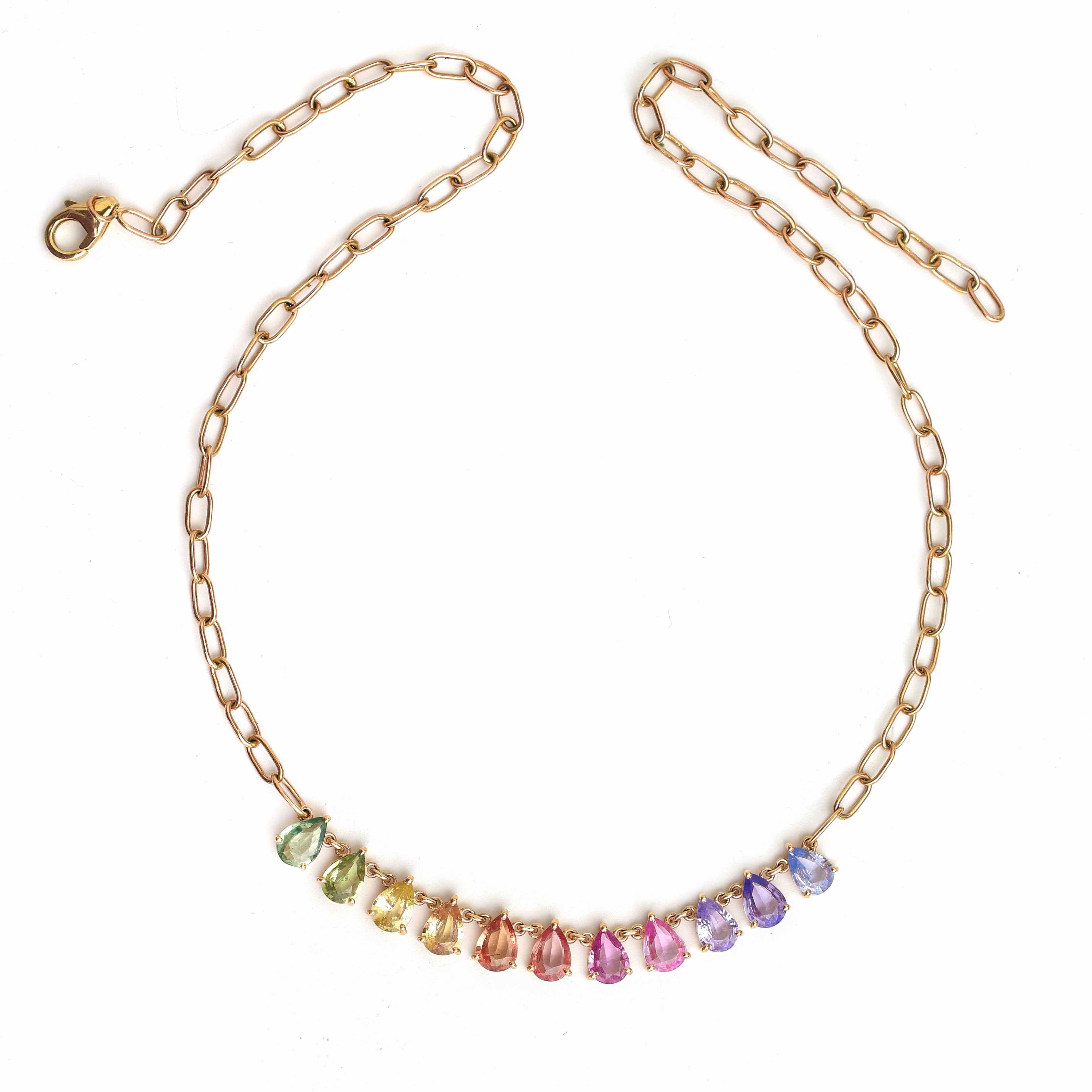 Rainbow Sapphire Pear Prong Set Link Chain Necklace - qivii