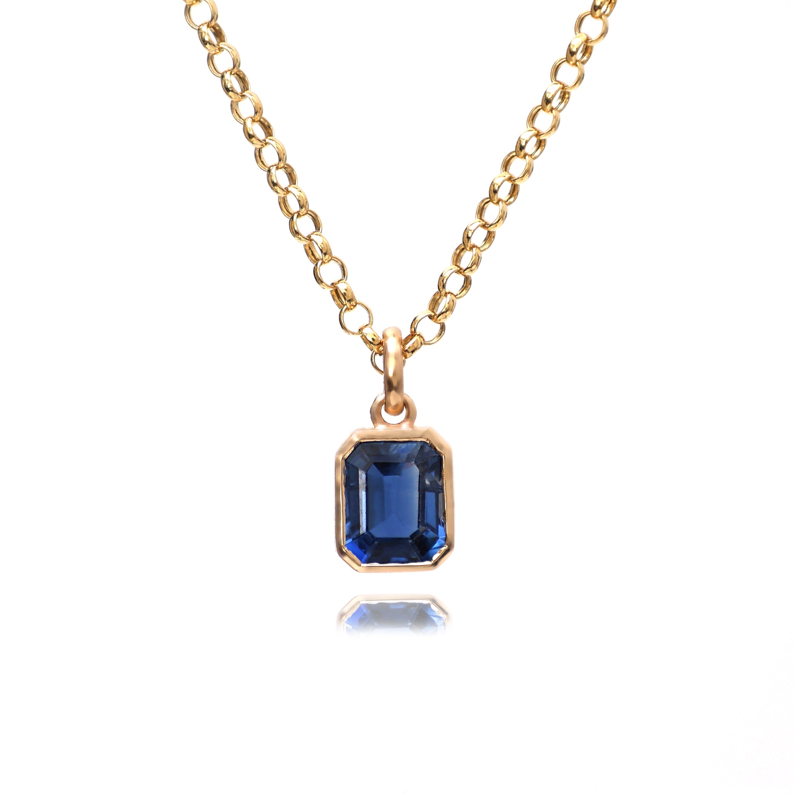 Blue Sapphire Octagon Bezel Set Pendant - qivii
