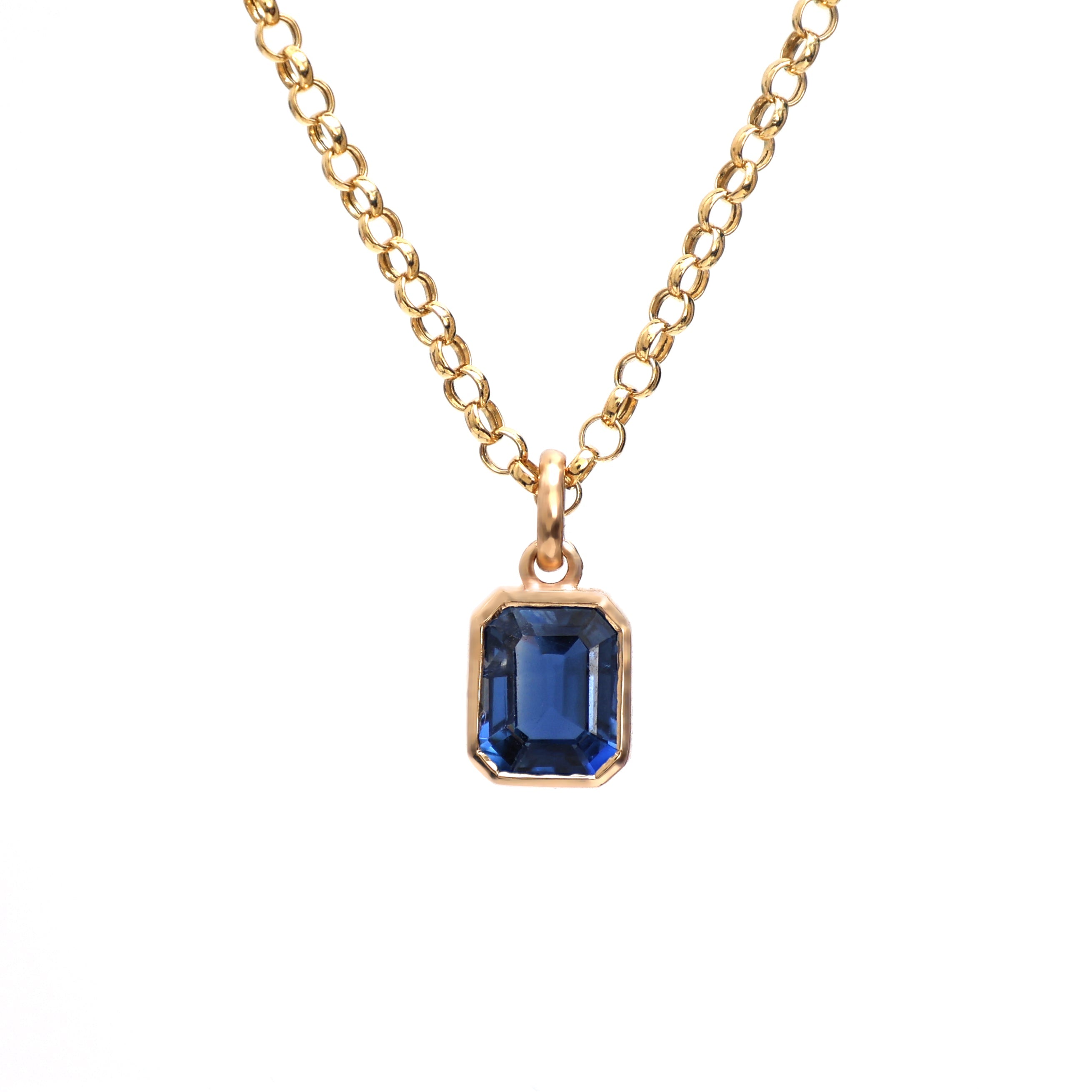 Blue Sapphire Octagon Bezel Set Pendant - qivii
