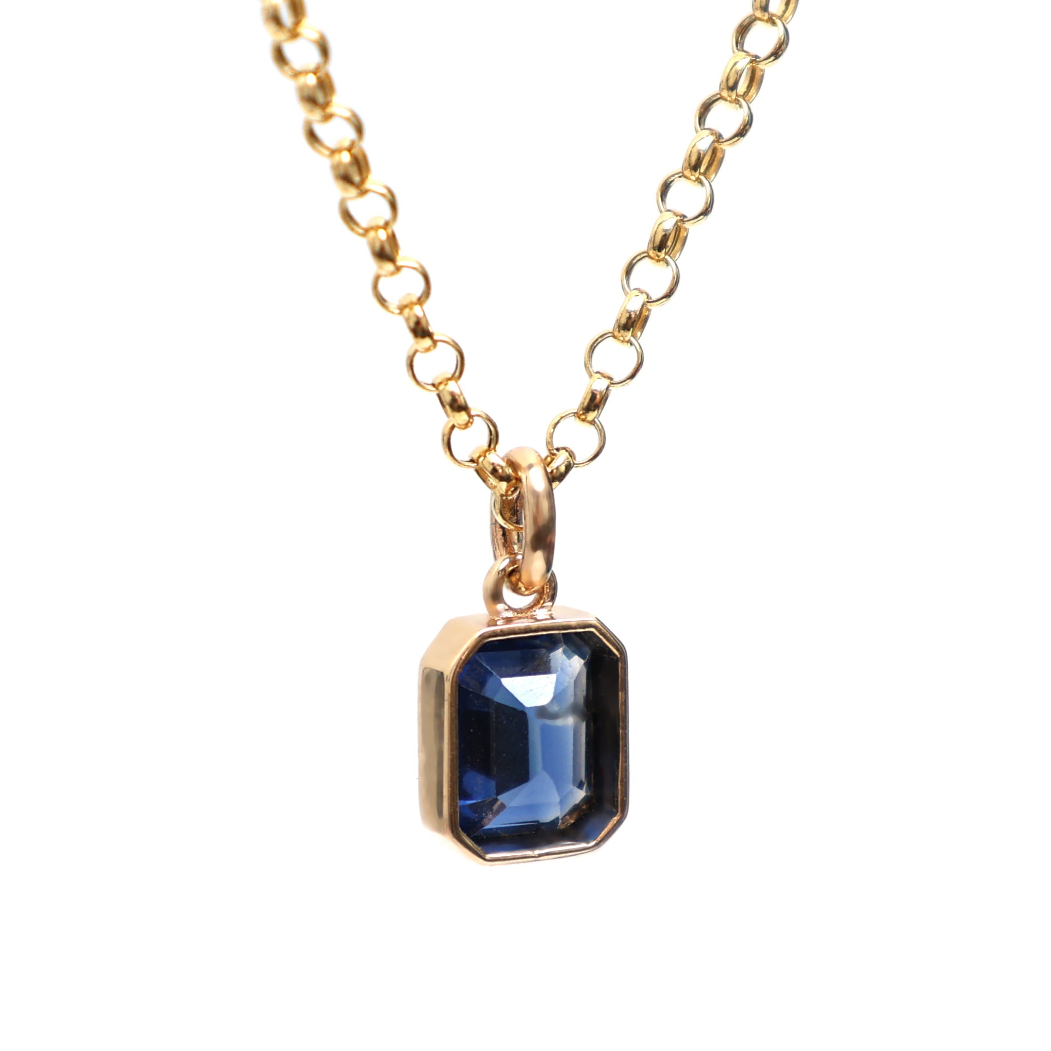 Blue Sapphire Octagon Bezel Set Pendant - qivii