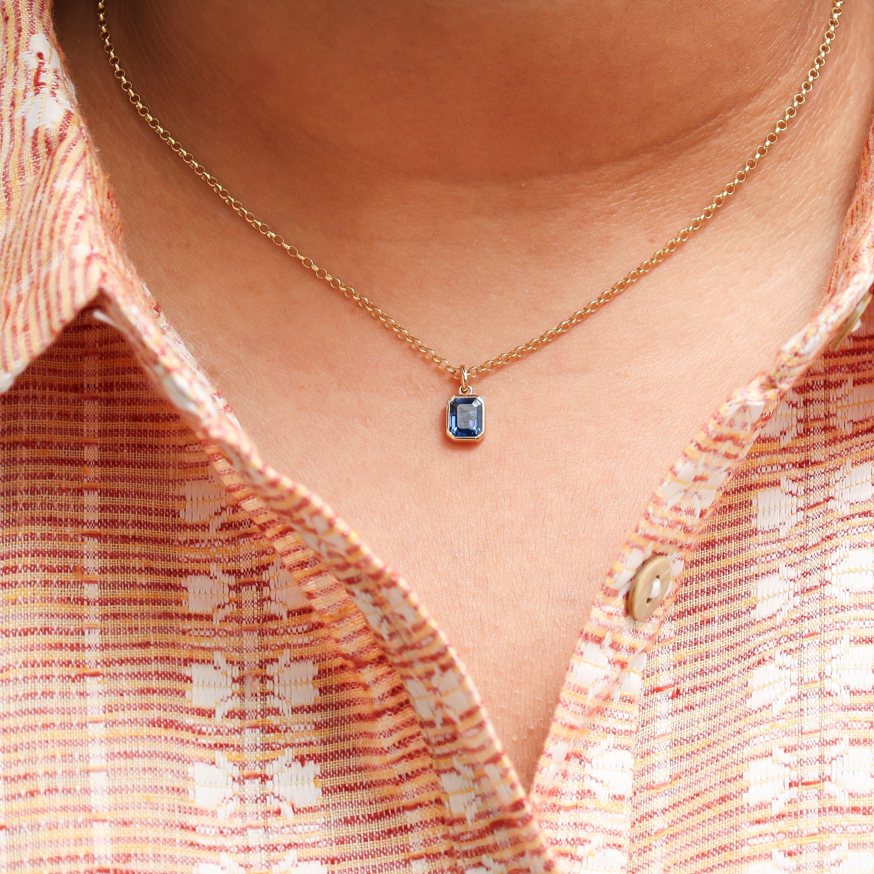 Blue Sapphire Octagon Bezel Set Pendant - qivii