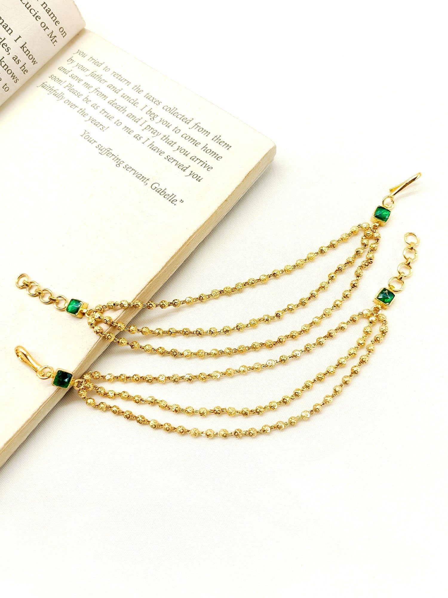 Triambika Green Traditional Ear Chain