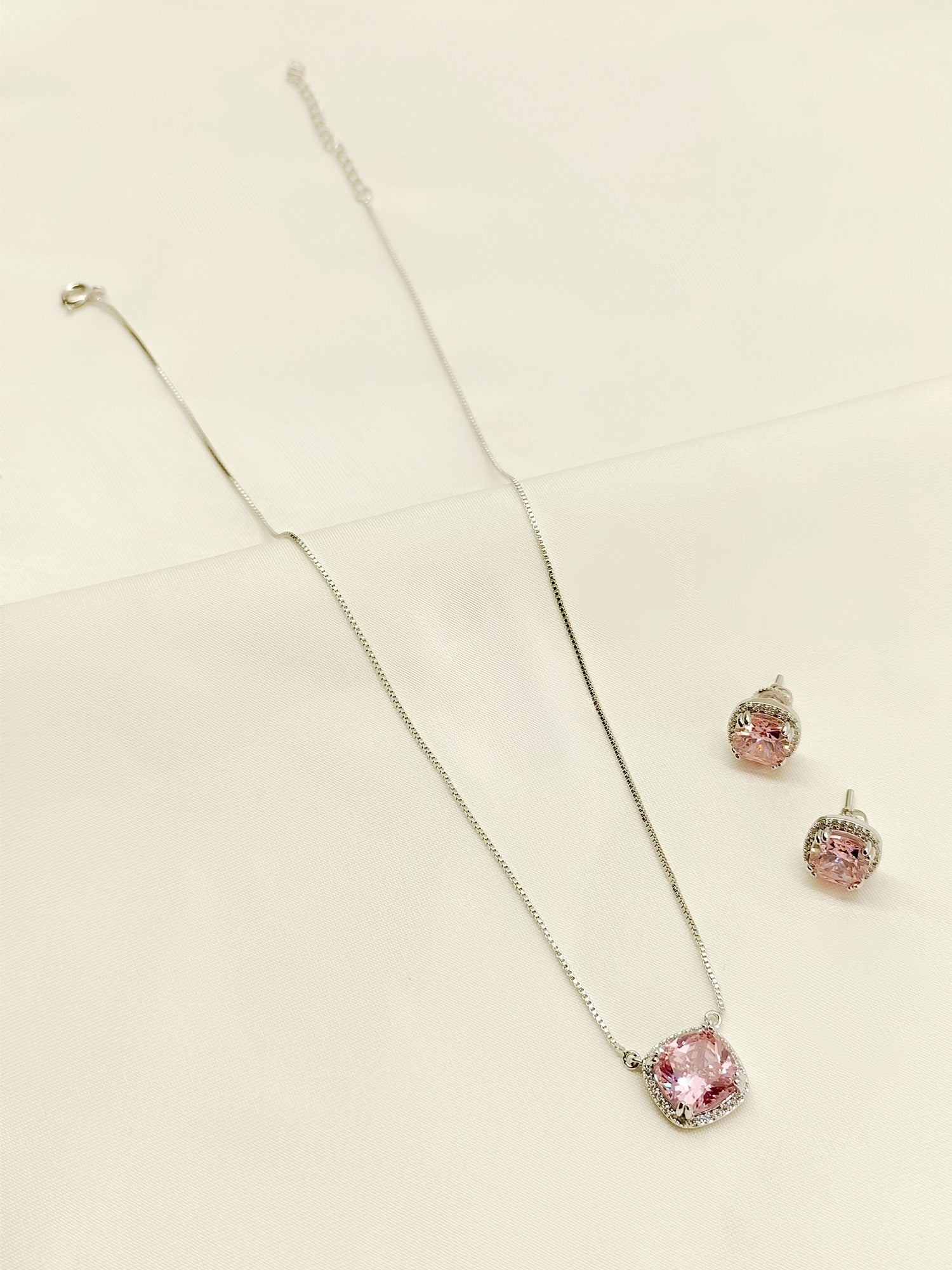 Alaina Pink American Diamond Pendant Set - qivii