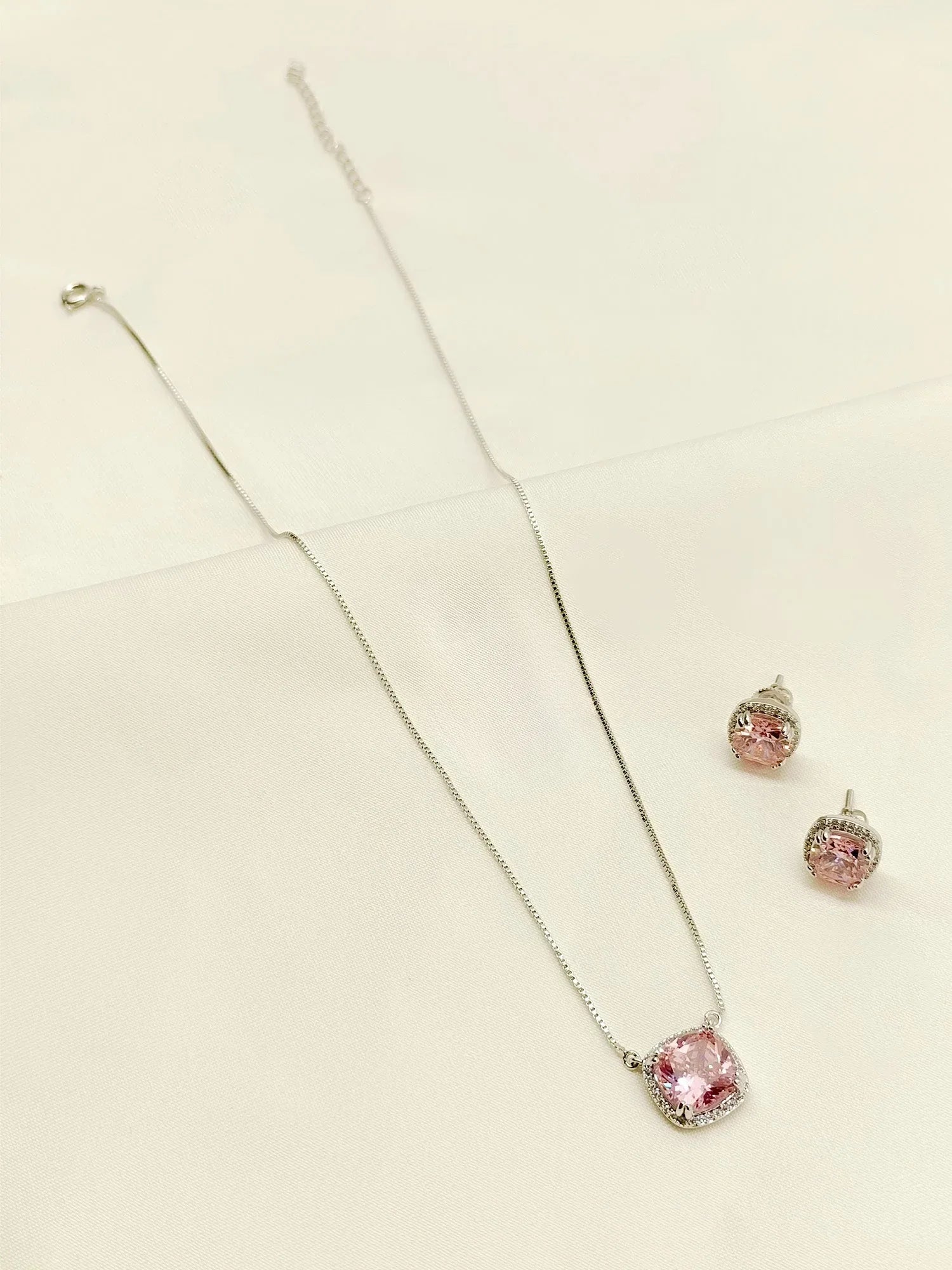 Alaina Pink American Diamond Pendant Set