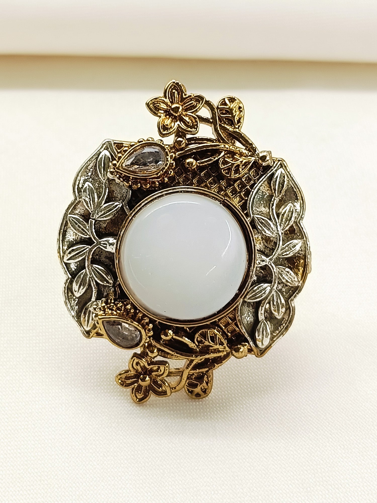 Miraya White Pearl Oxidized Finger Ring