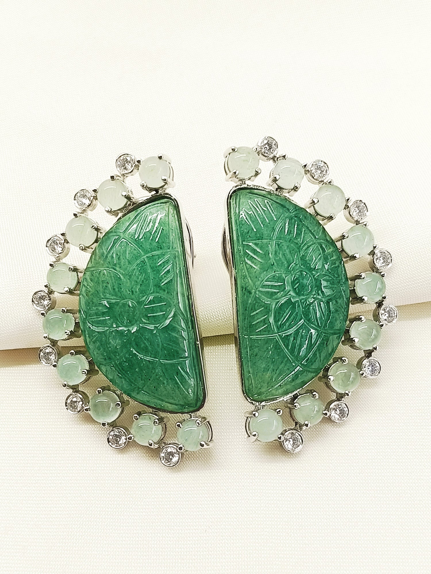 Dhanya Mint Green 92.5 Silver Natural Stone Tops - qivii