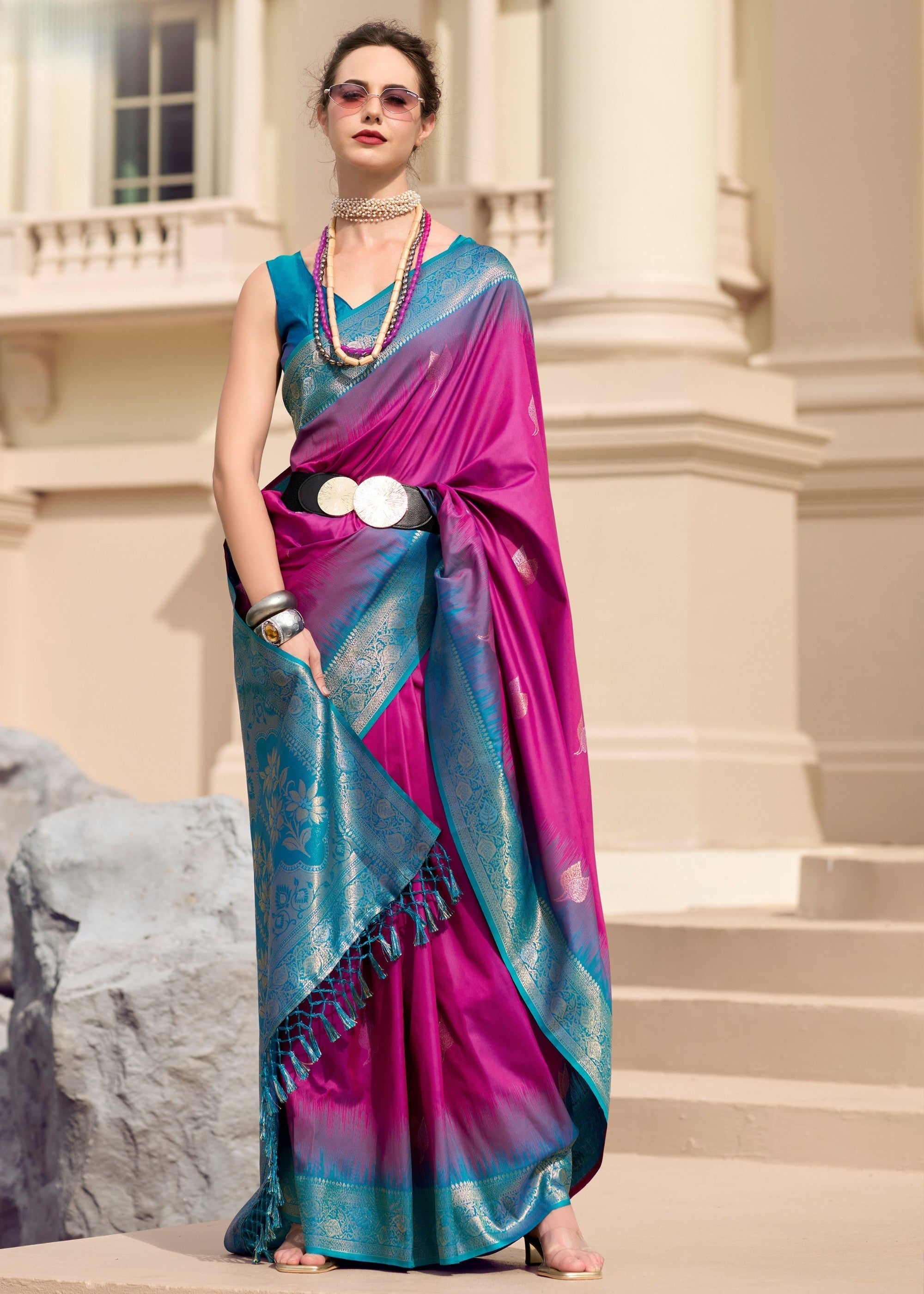 Magenta Pink Soft Silk Saree with Amazing Zari Weaving - qivii