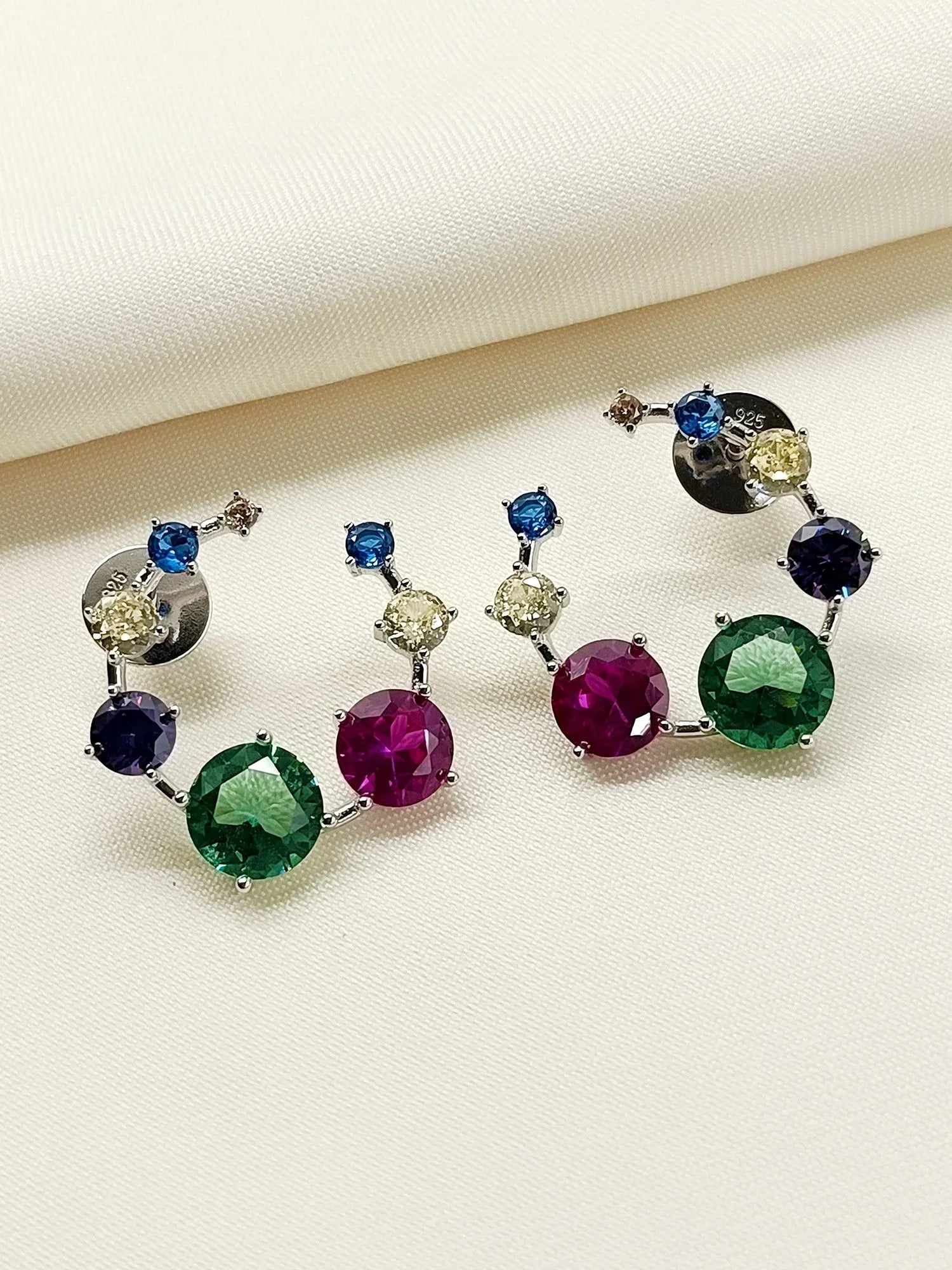 Kashmiri Multi Colour 92.5 Silver Swarovski Stone Tops