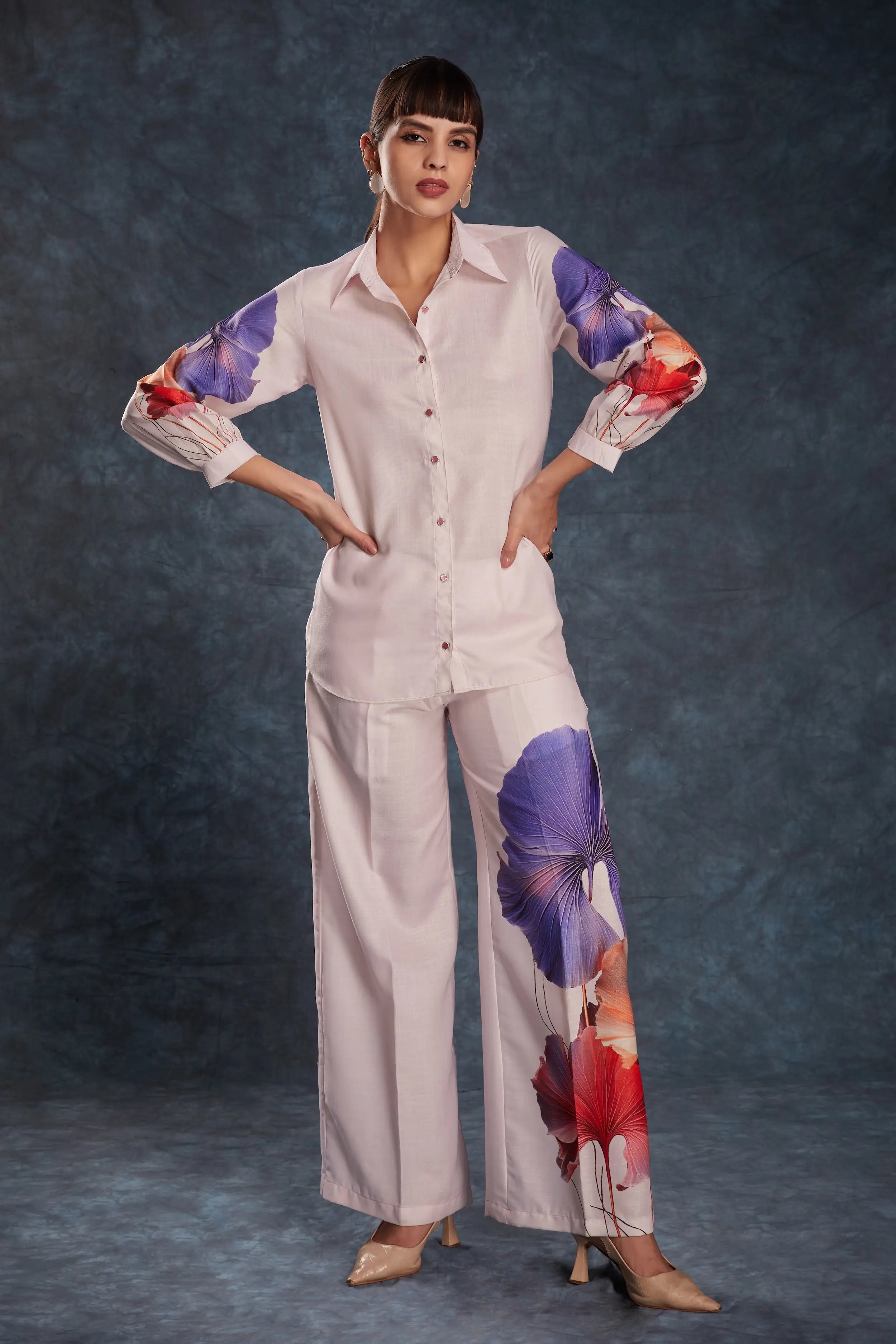 Light Pink Printed Linen Co-ord Set - qivii